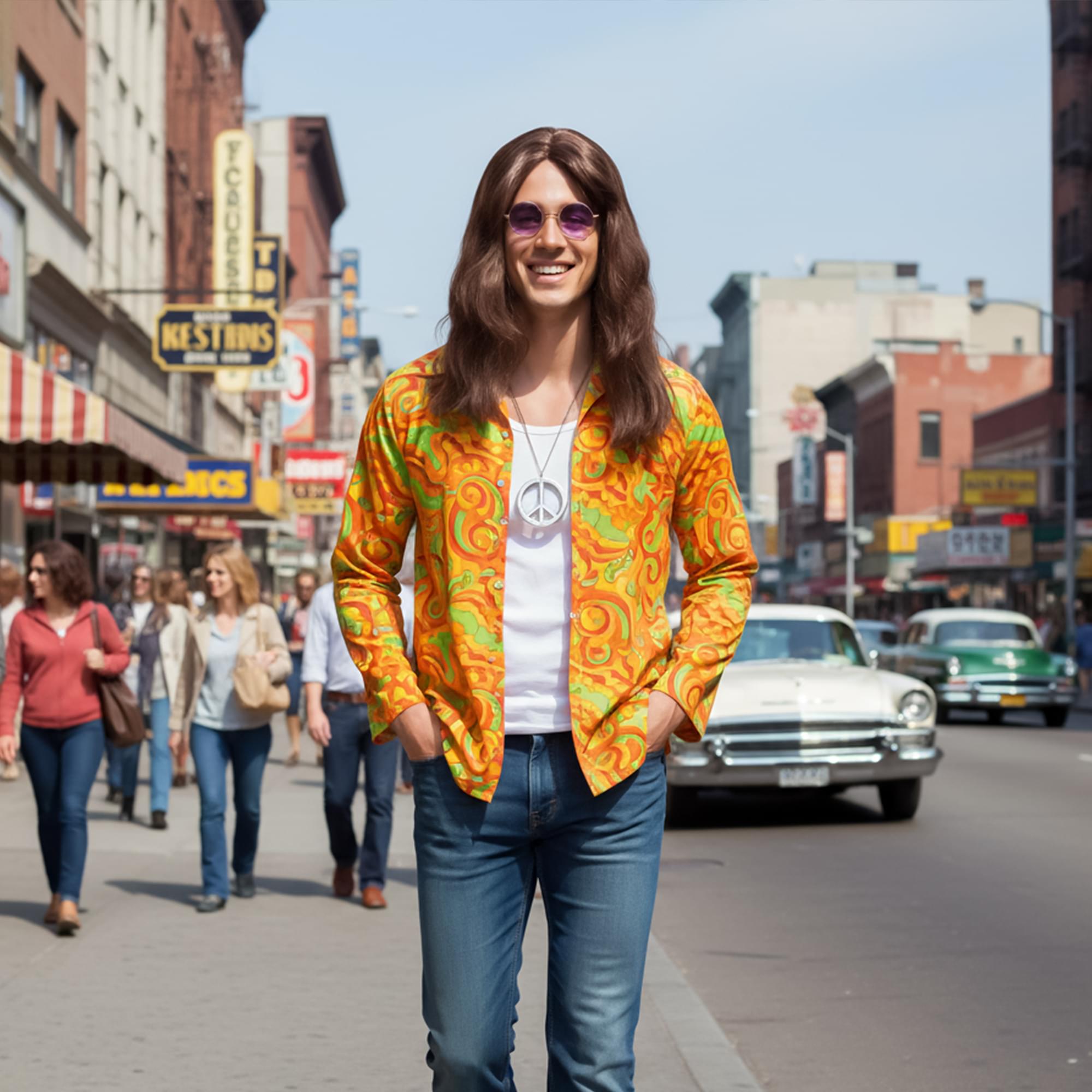 Hippy Long Brown Wig Costume Accessory