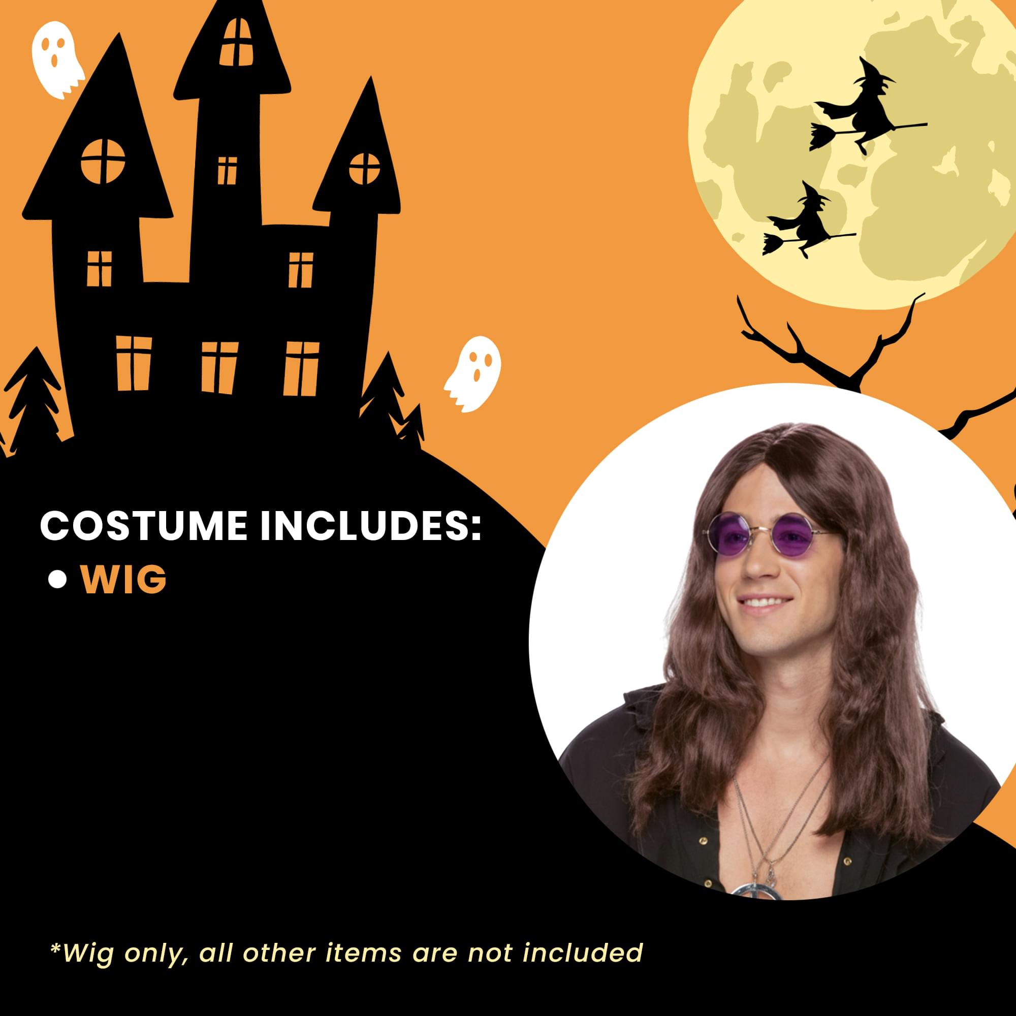 Hippy Long Brown Wig Costume Accessory