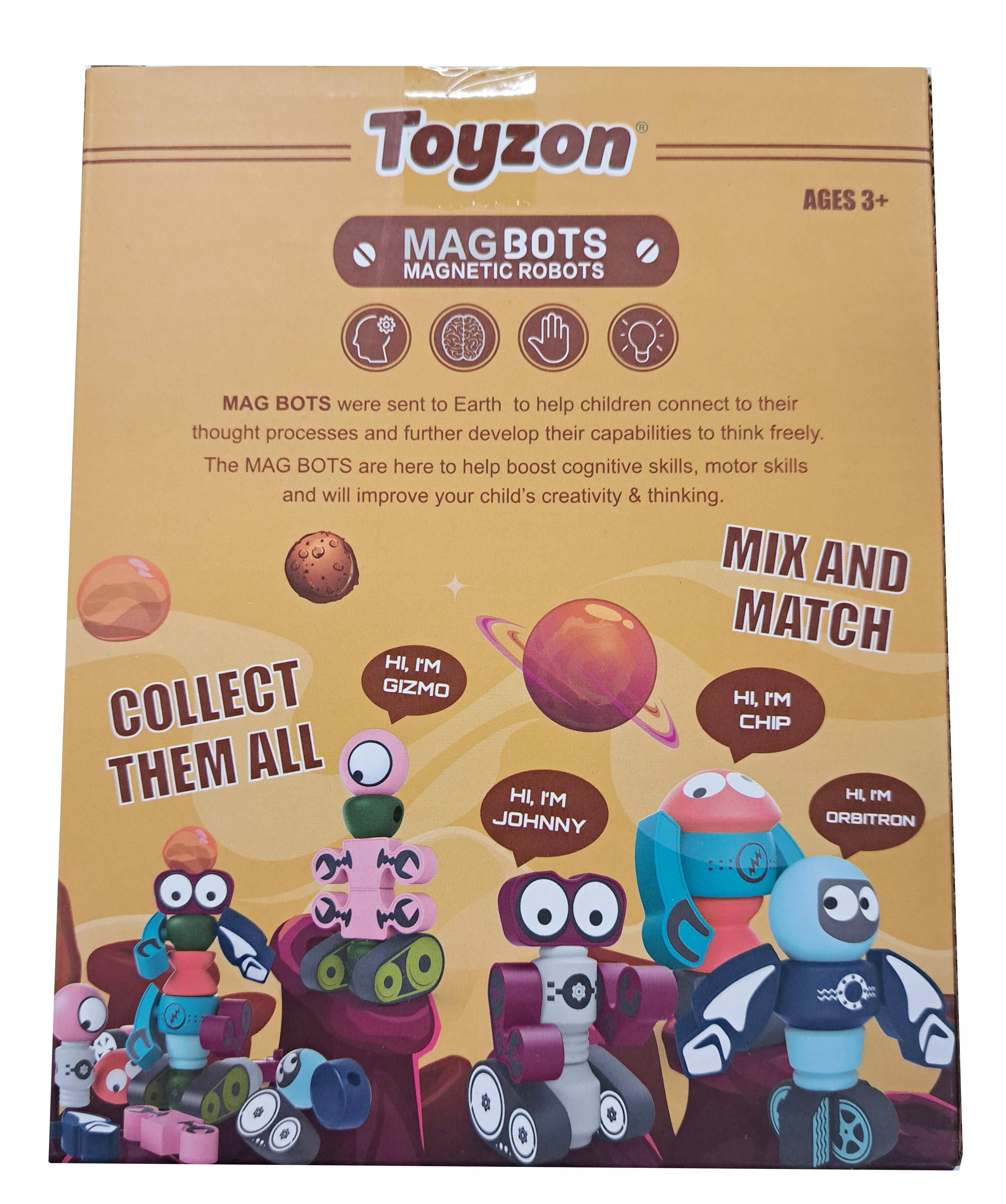 Toyzon MagBot 7 Piece Magnetic Robot Building Set | Cue Bot