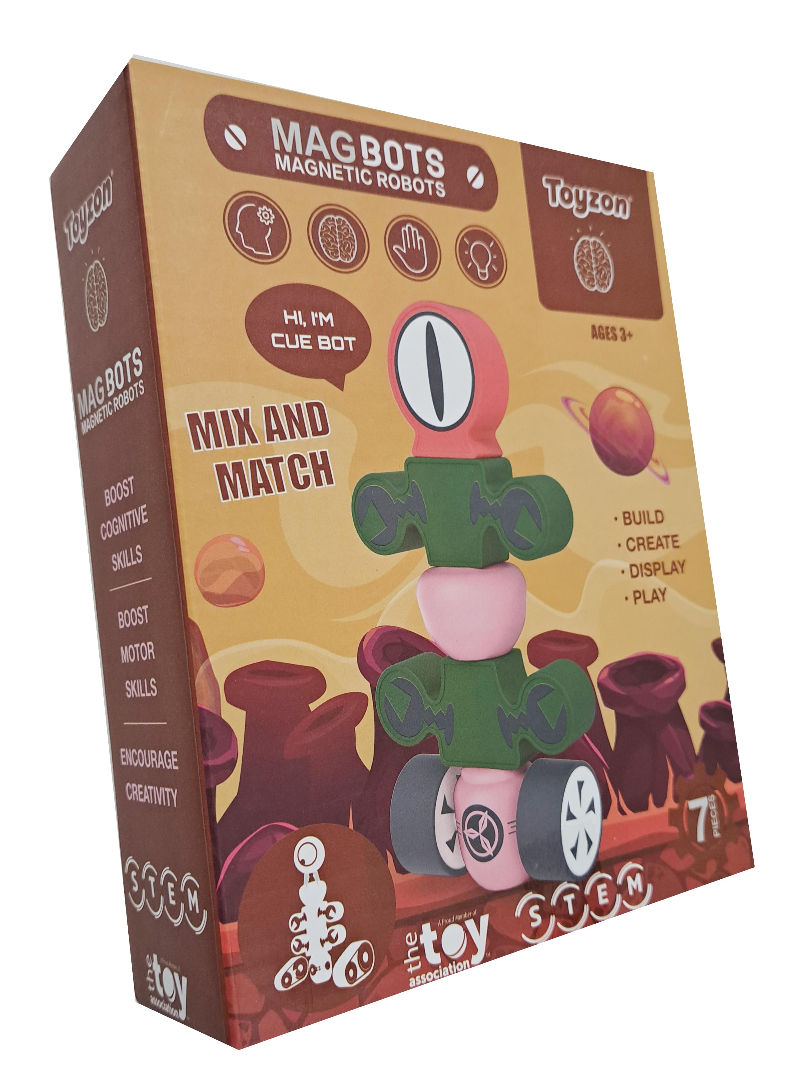 Toyzon MagBot 7 Piece Magnetic Robot Building Set | Cue Bot
