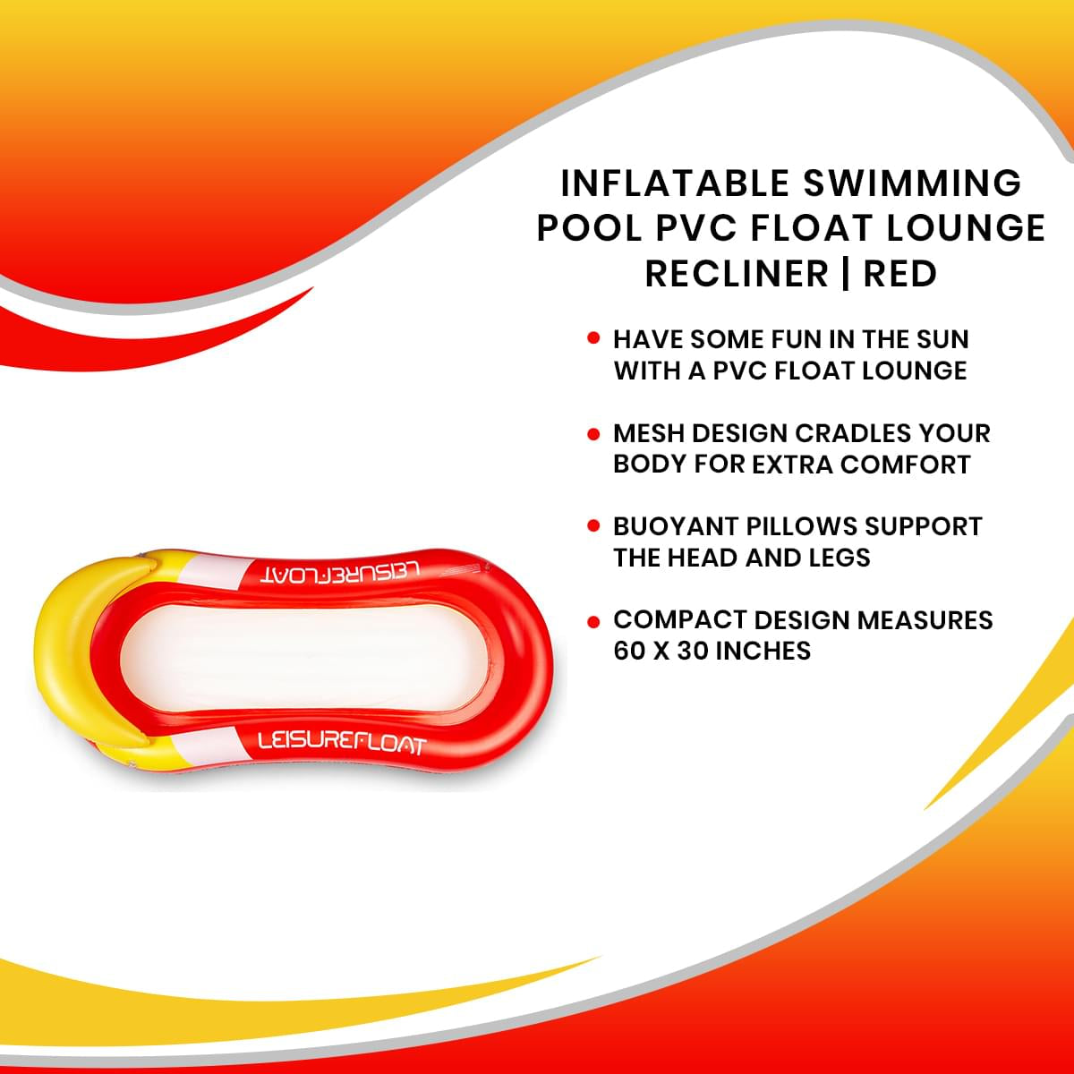 Inflatable Swimming Pool PVC Float Lounge Recliner | Red