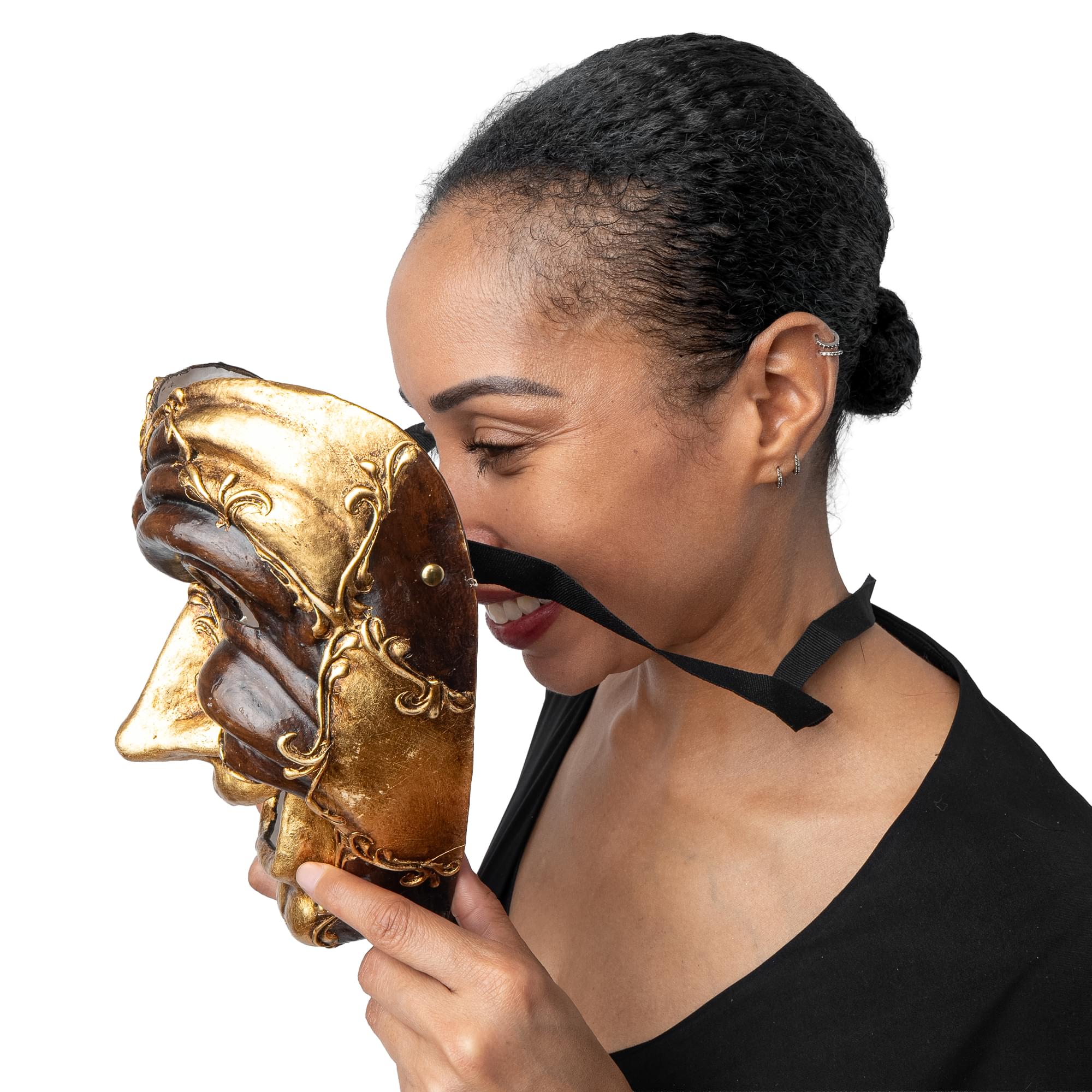 Comedy Adult Costume Masquerade Mask | Gold