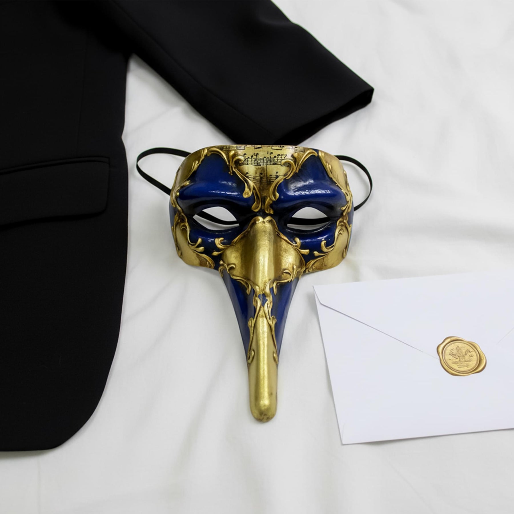 Blue/gold Long Straight Masquerade Nose Adult Costume