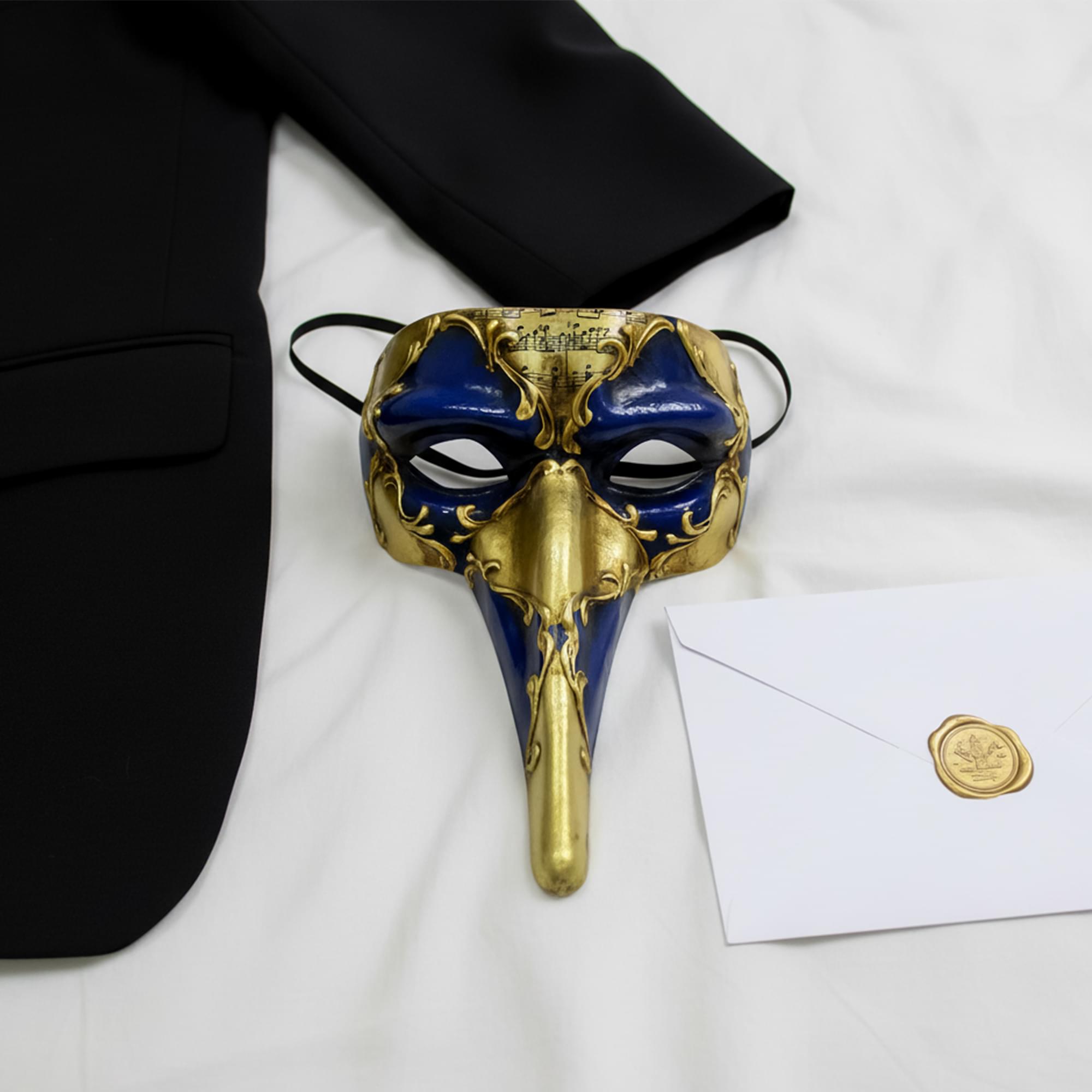 Blue/gold Long Straight Masquerade Nose Adult Costume