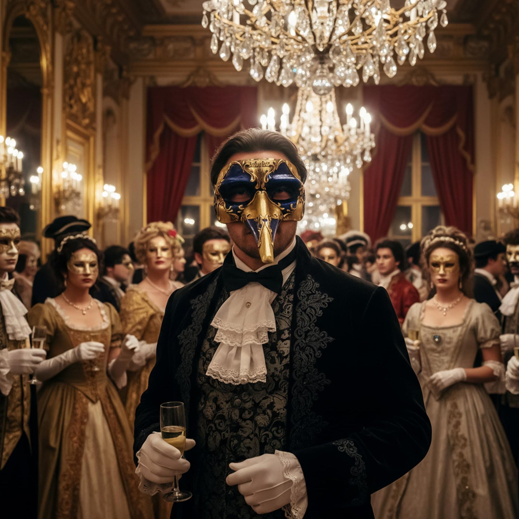 Blue/gold Long Straight Masquerade Nose Adult Costume