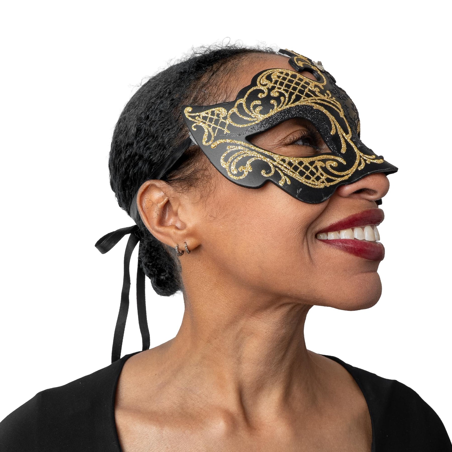 Farfallina Adult Costume Masquerade Mask | Black/Gold