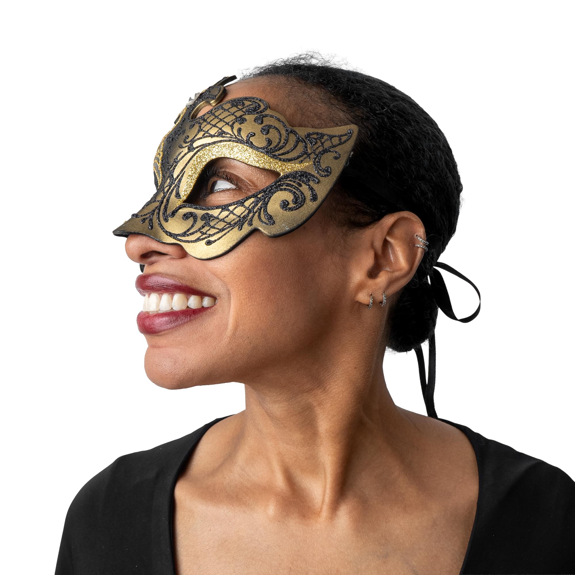 Farfallina Adult Costume Masquerade Mask | Black/Gold