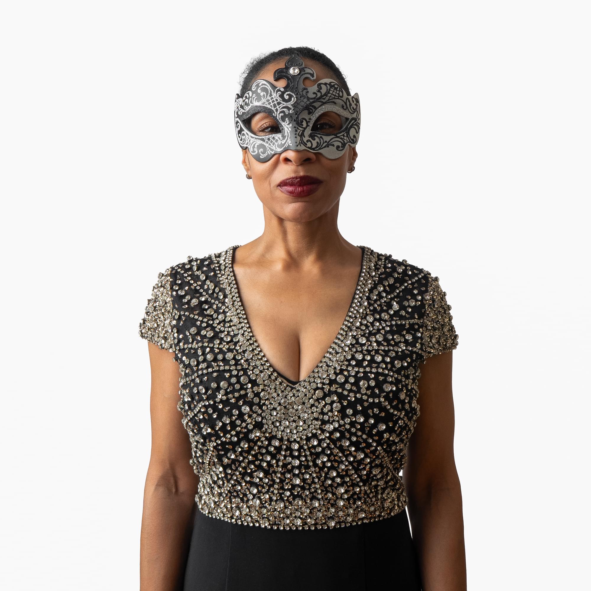 Farfallina Adult Costume Masquerade Mask | Black/Silver