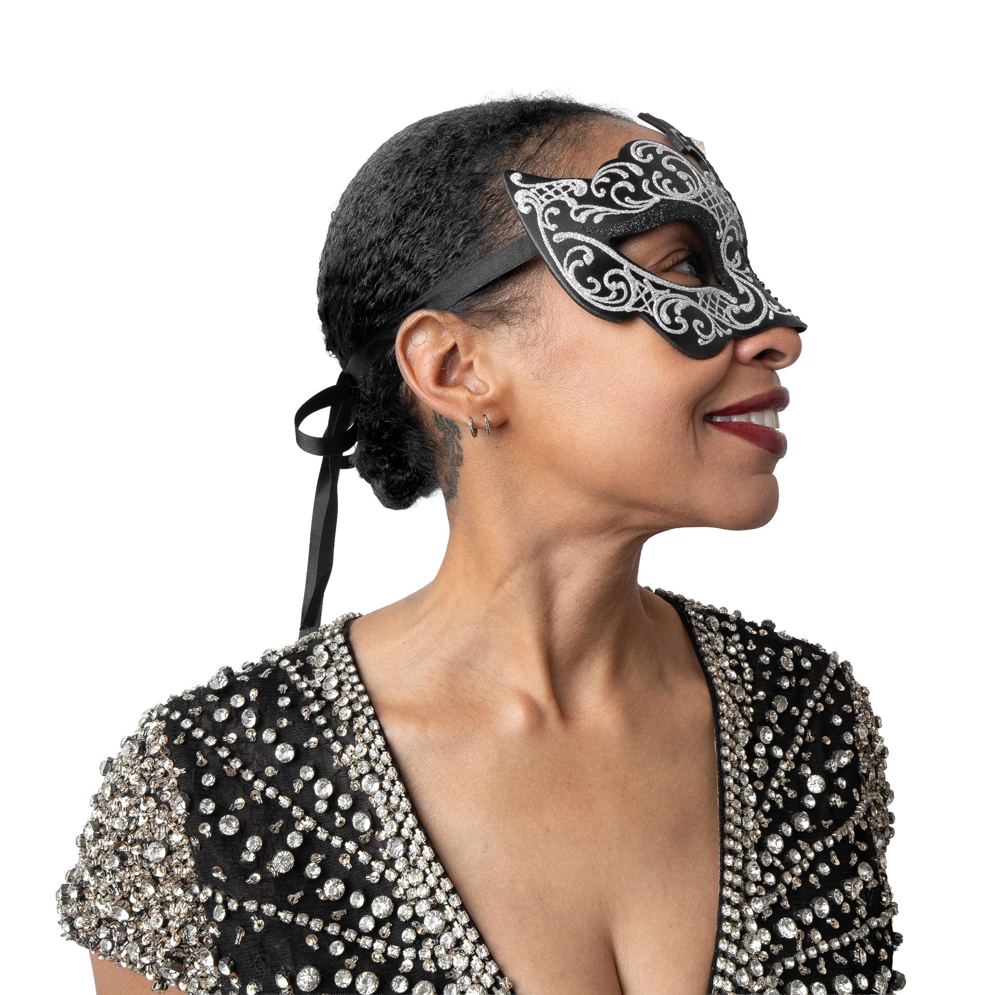 Farfallina Adult Costume Masquerade Mask | Black/Silver