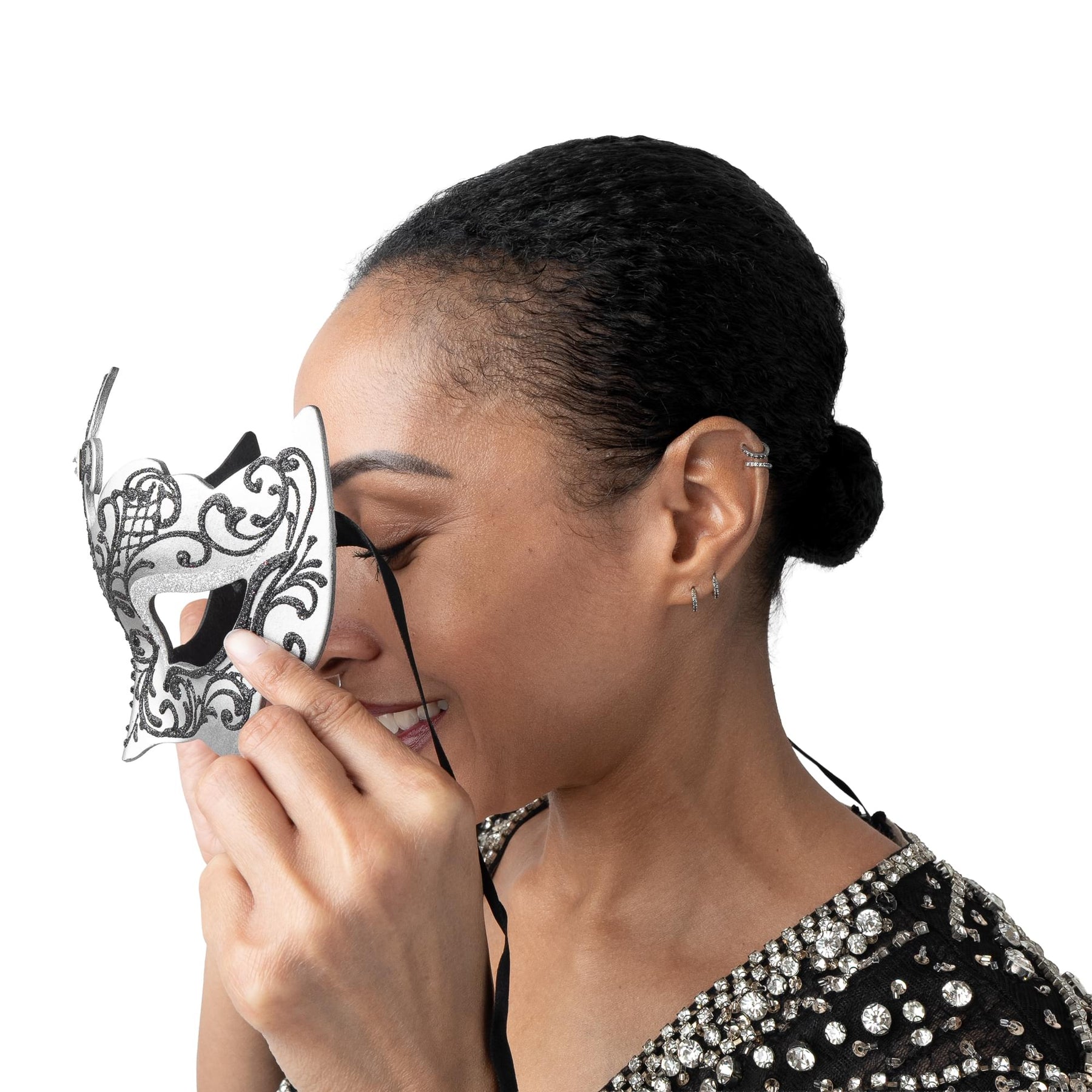 Farfallina Adult Costume Masquerade Mask | Black/Silver