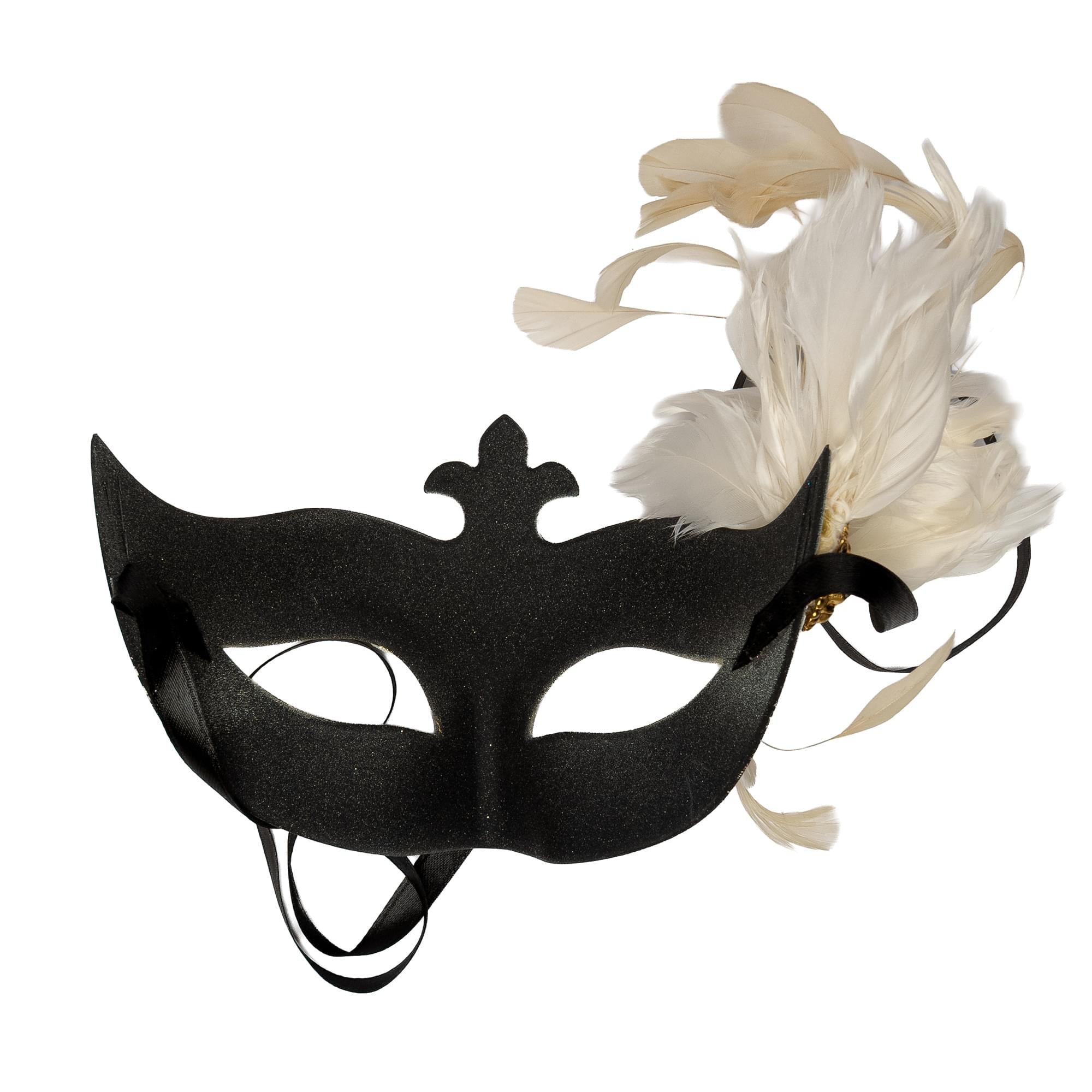 Farfallina Adult Costume Masquerade Mask With Side Feather | White/Gold