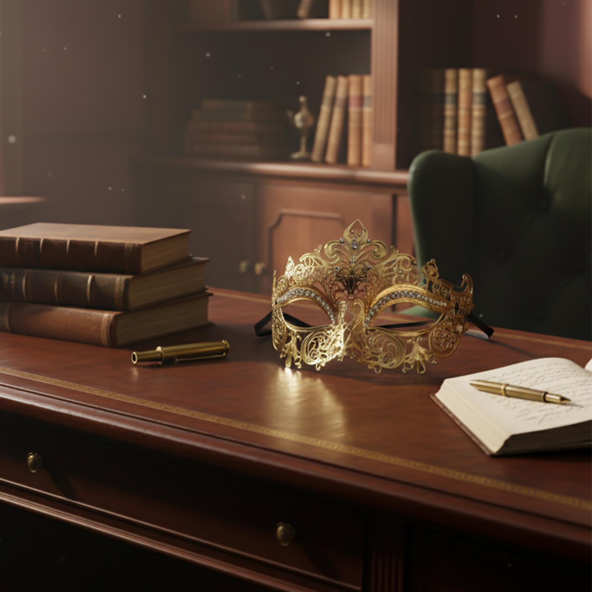 Gold Metal Crystals Masquerade Mask Costume Accessory