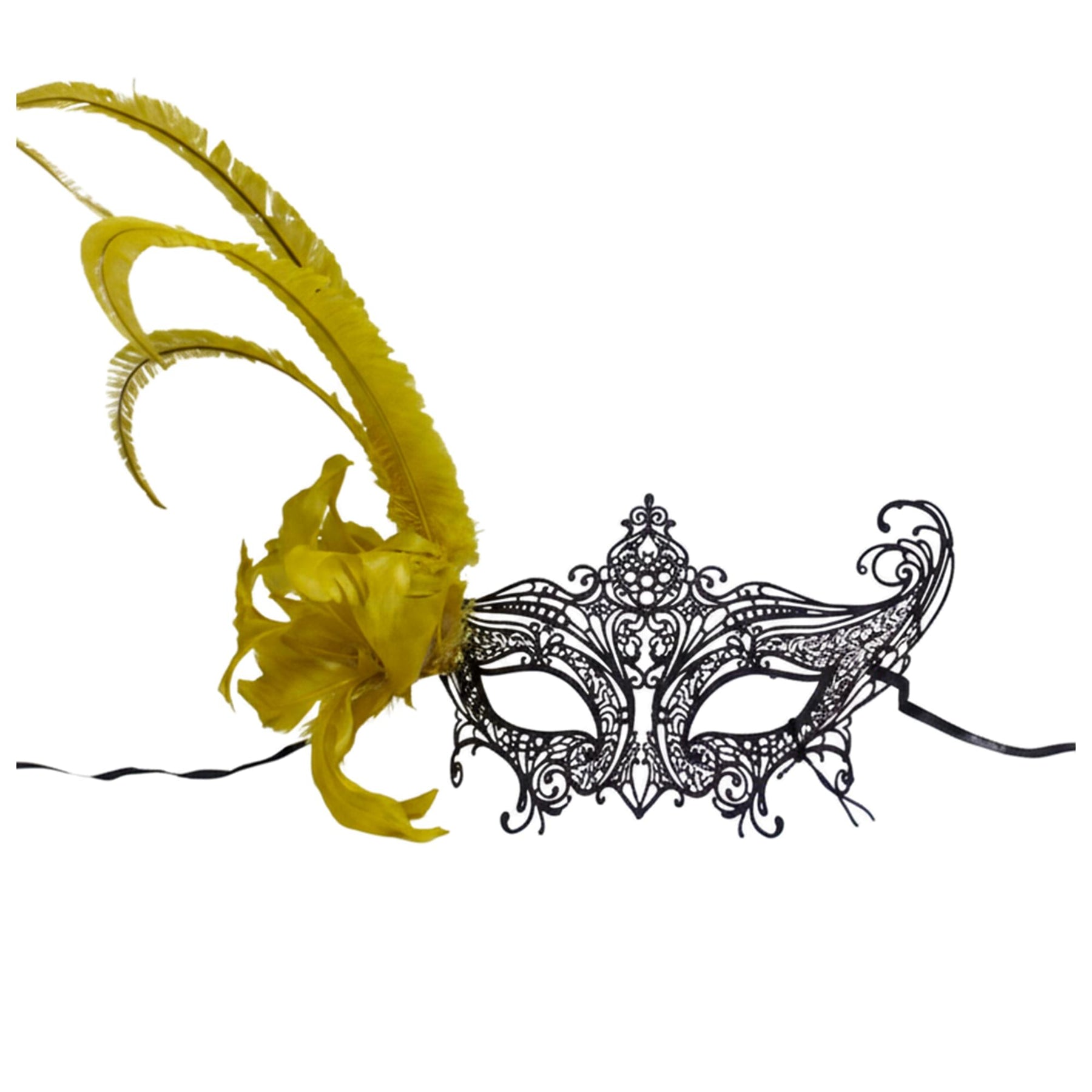 Black Metal Side Feather Masquerade Mask Costume Accessory