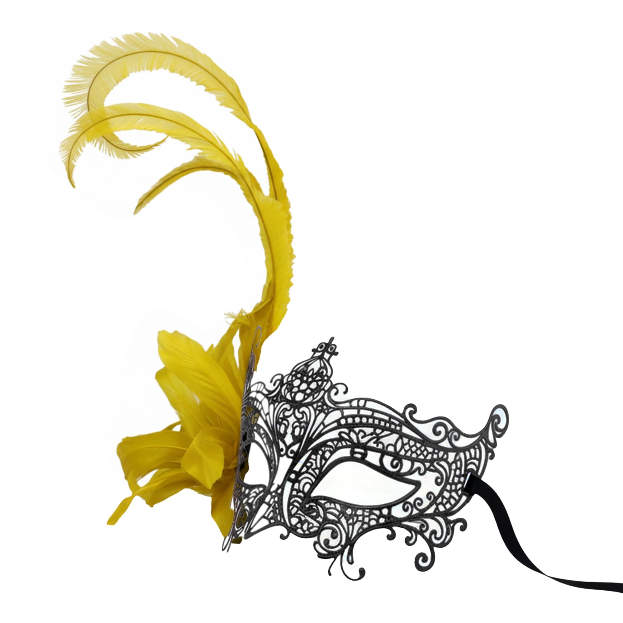 Black Metal Side Feather Masquerade Mask Costume Accessory