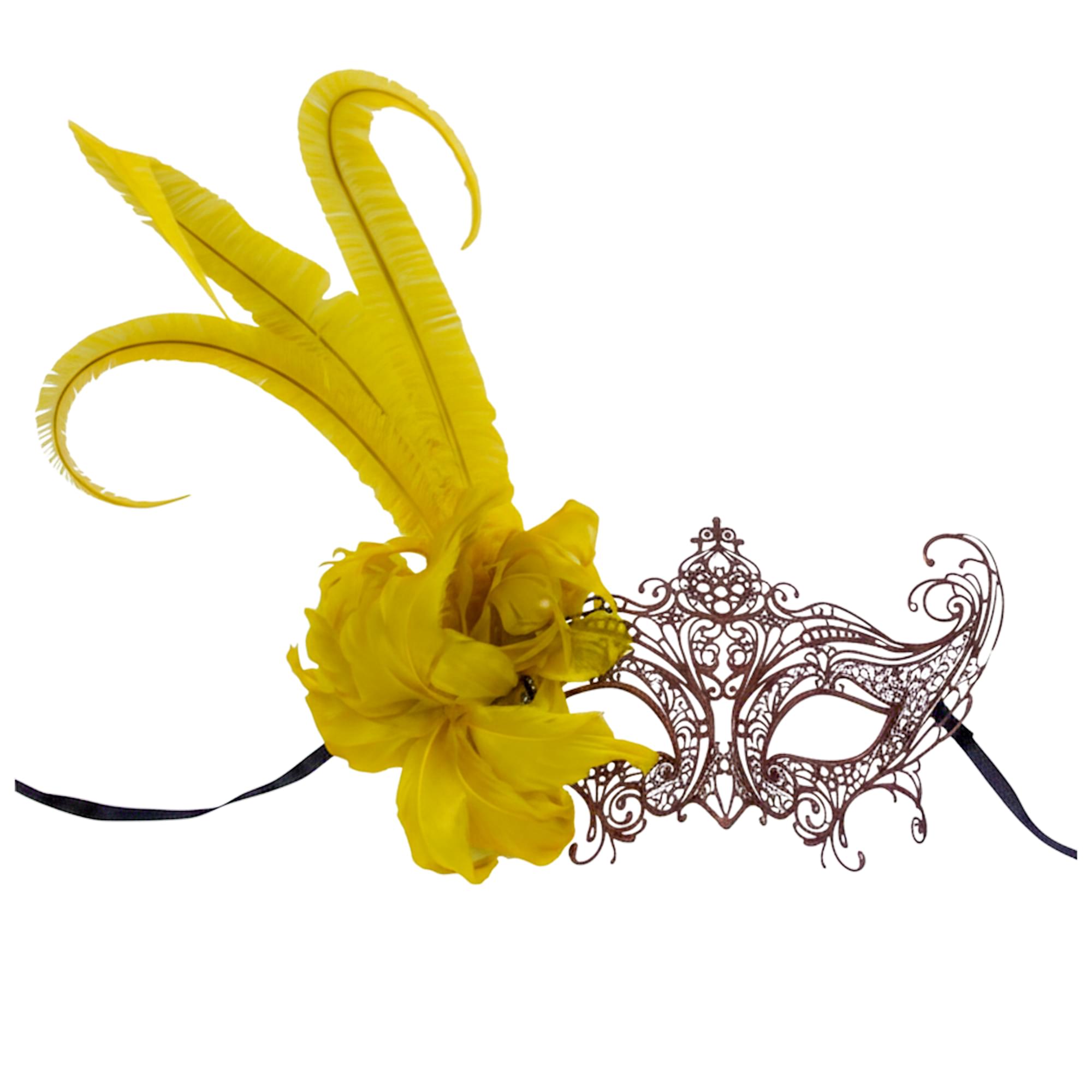 Bronze Metal Side Feather Masquerade Mas Adult Costume