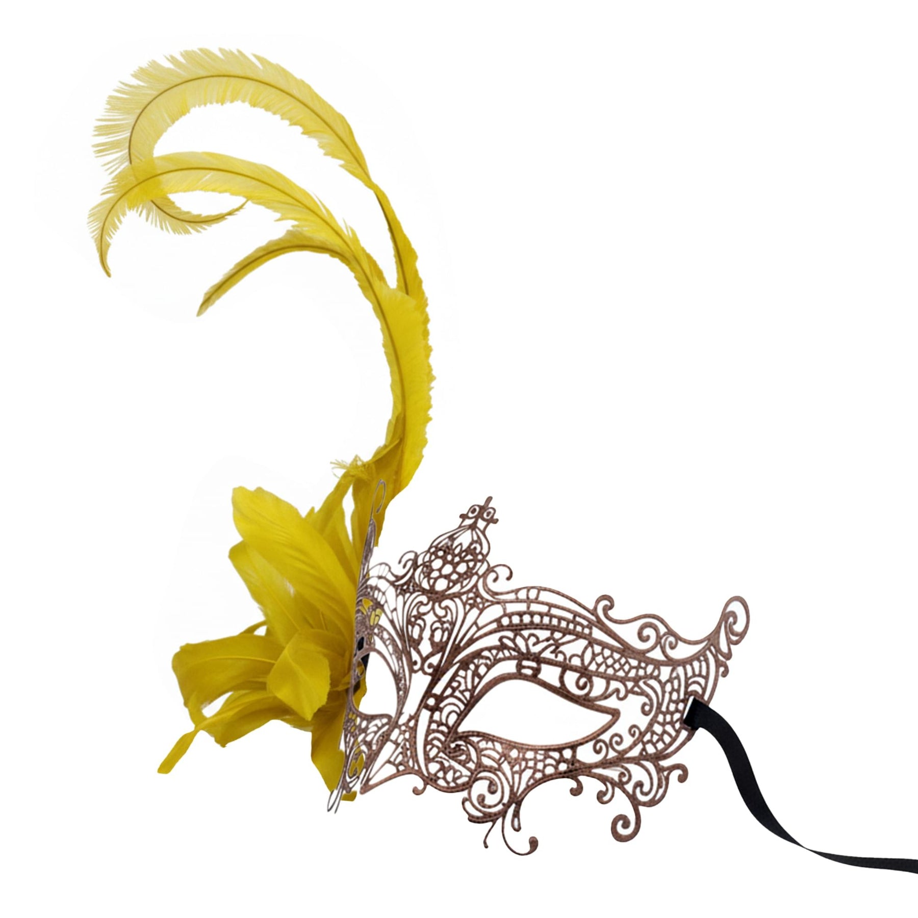 Bronze Metal Side Feather Masquerade Mas Adult Costume