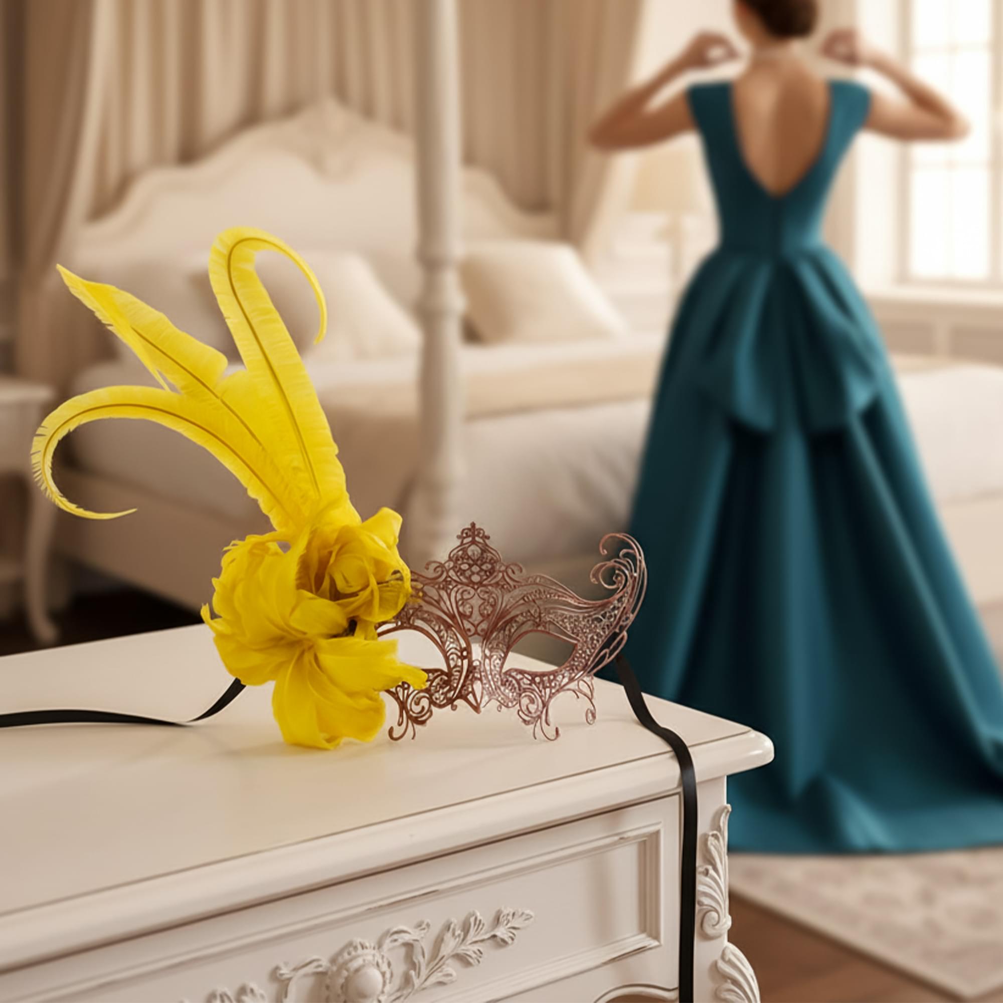 Bronze Metal Side Feather Masquerade Mas Adult Costume