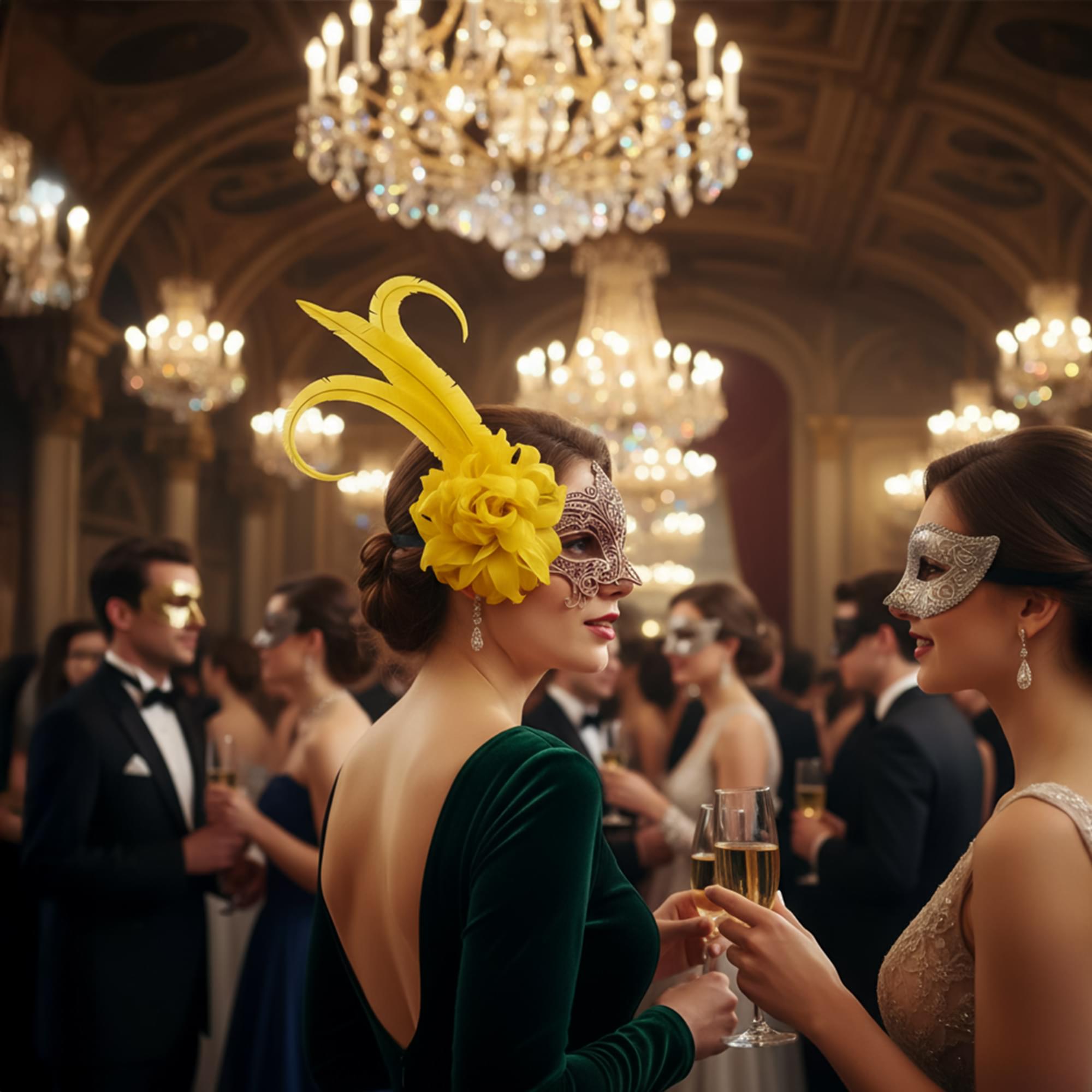 Bronze Metal Side Feather Masquerade Mas Adult Costume