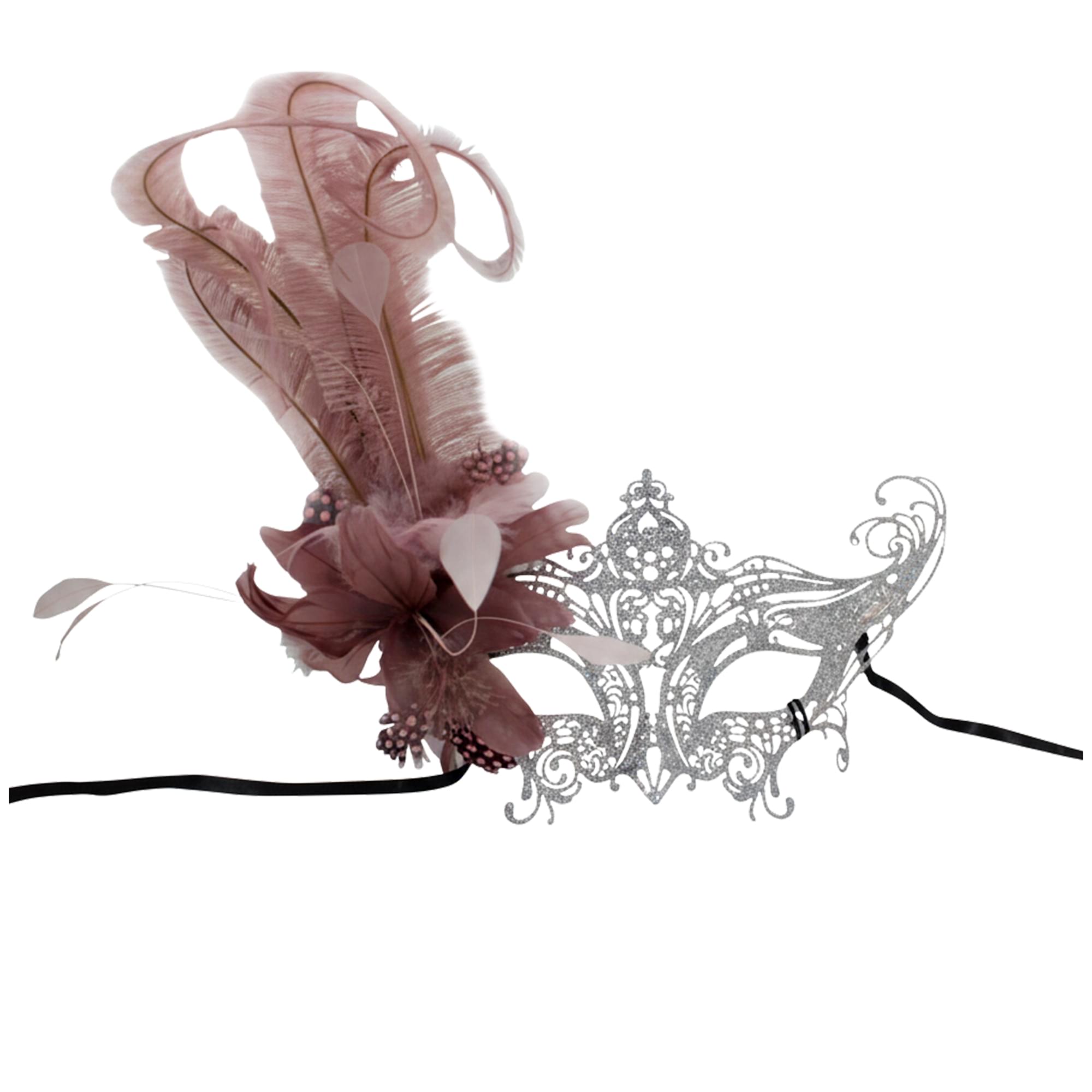 Silver Glitter Metal Feather Masquerade Adult Costume