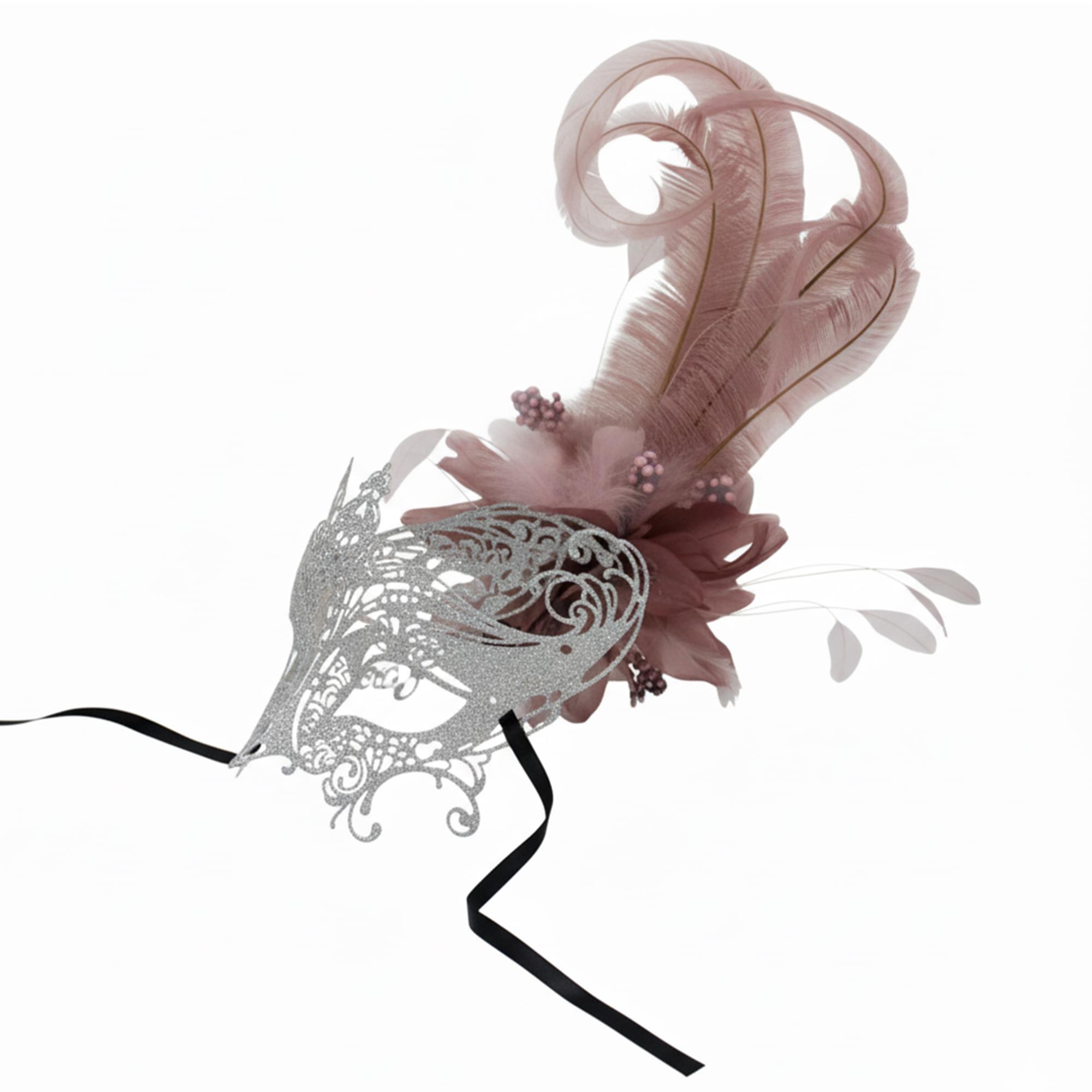 Silver Glitter Metal Feather Masquerade Adult Costume