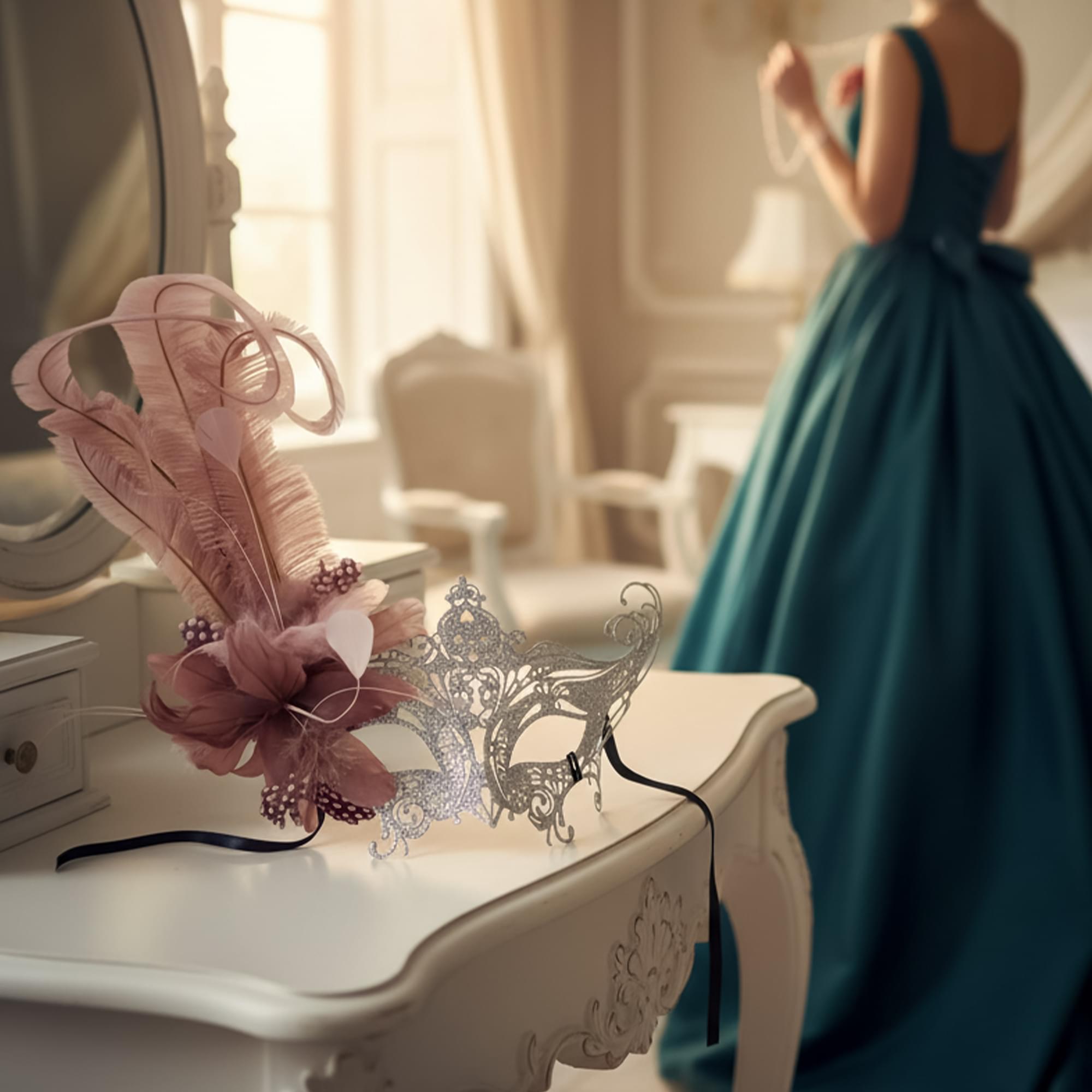 Silver Glitter Metal Feather Masquerade Adult Costume