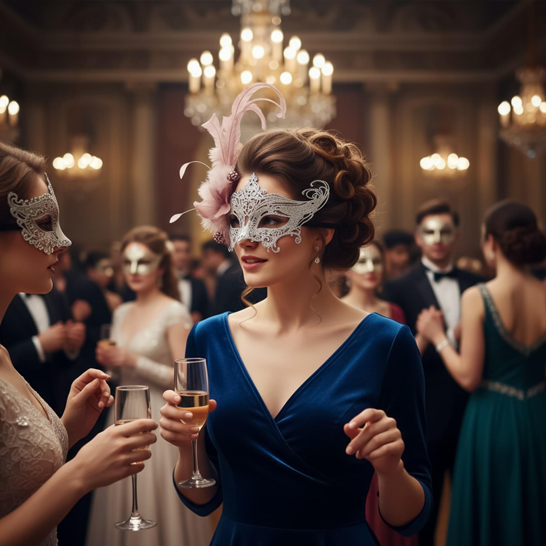 Silver Glitter Metal Feather Masquerade Adult Costume