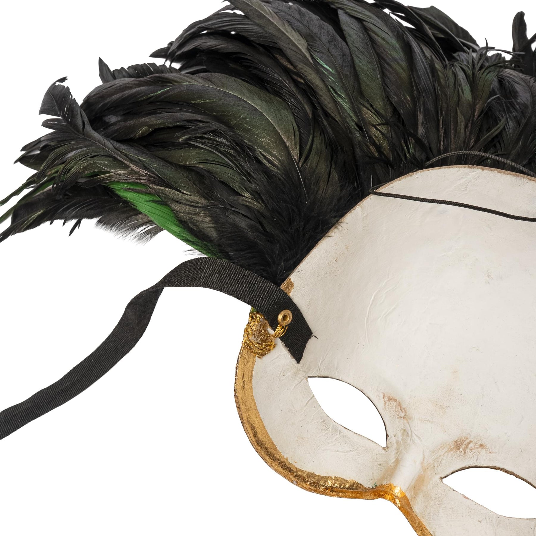 Farfallina Adult Costume Masquerade Mask With Green Feathers | Gold