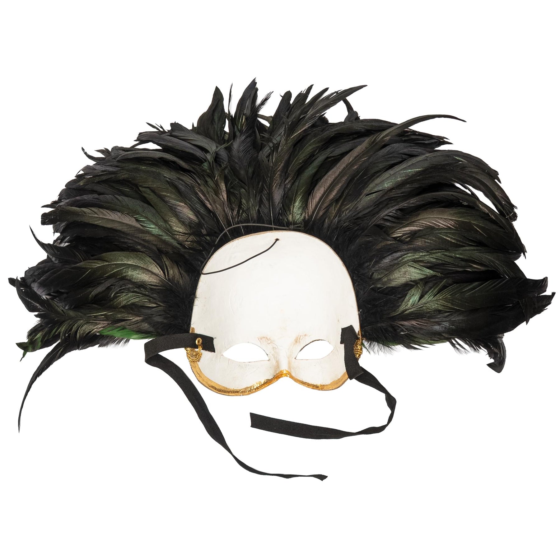 Farfallina Adult Costume Masquerade Mask With Green Feathers | Gold