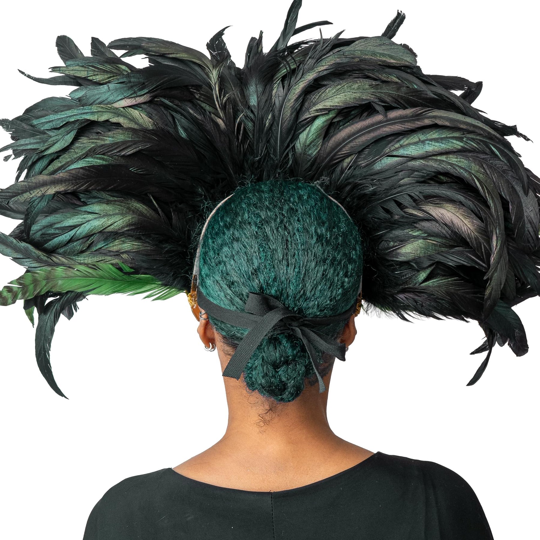 Farfallina Adult Costume Masquerade Mask With Green Feathers | Gold