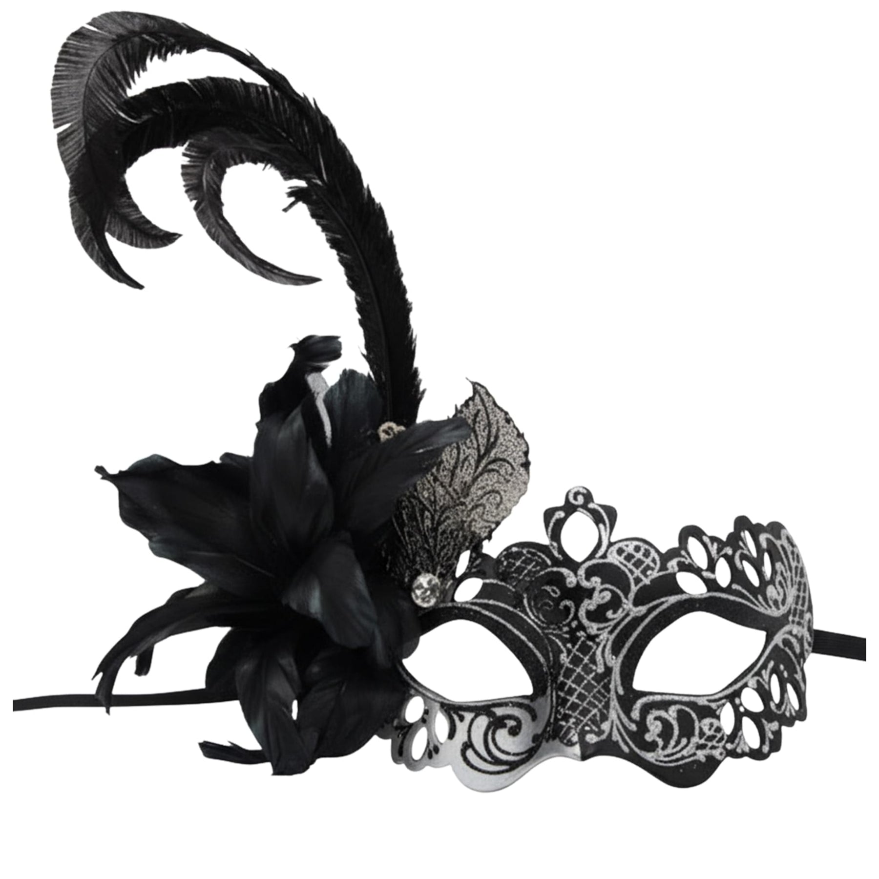 Silver/black Farfallina Feather Mask Costume Accessory