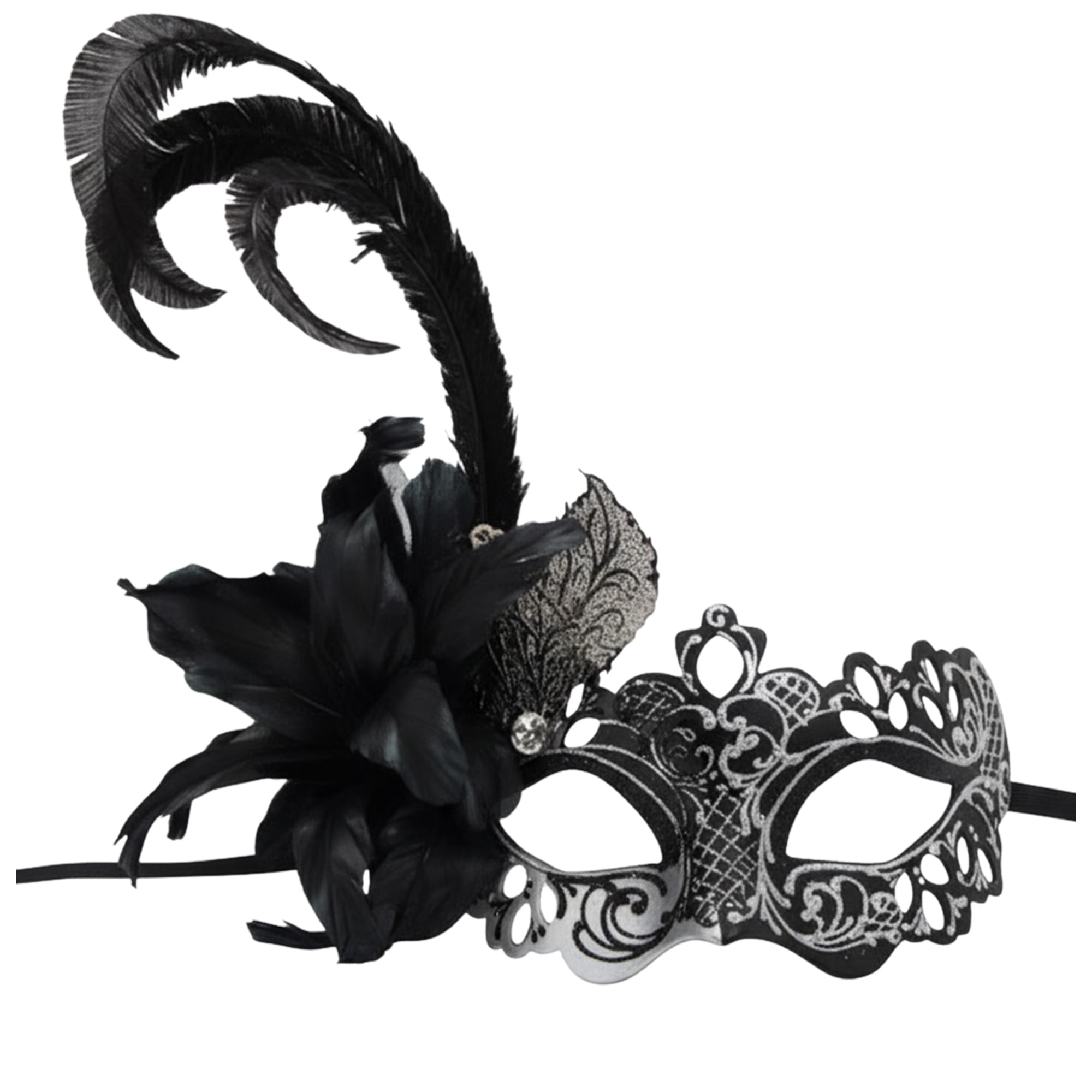 Silver/black Farfallina Feather Mask Costume Accessory