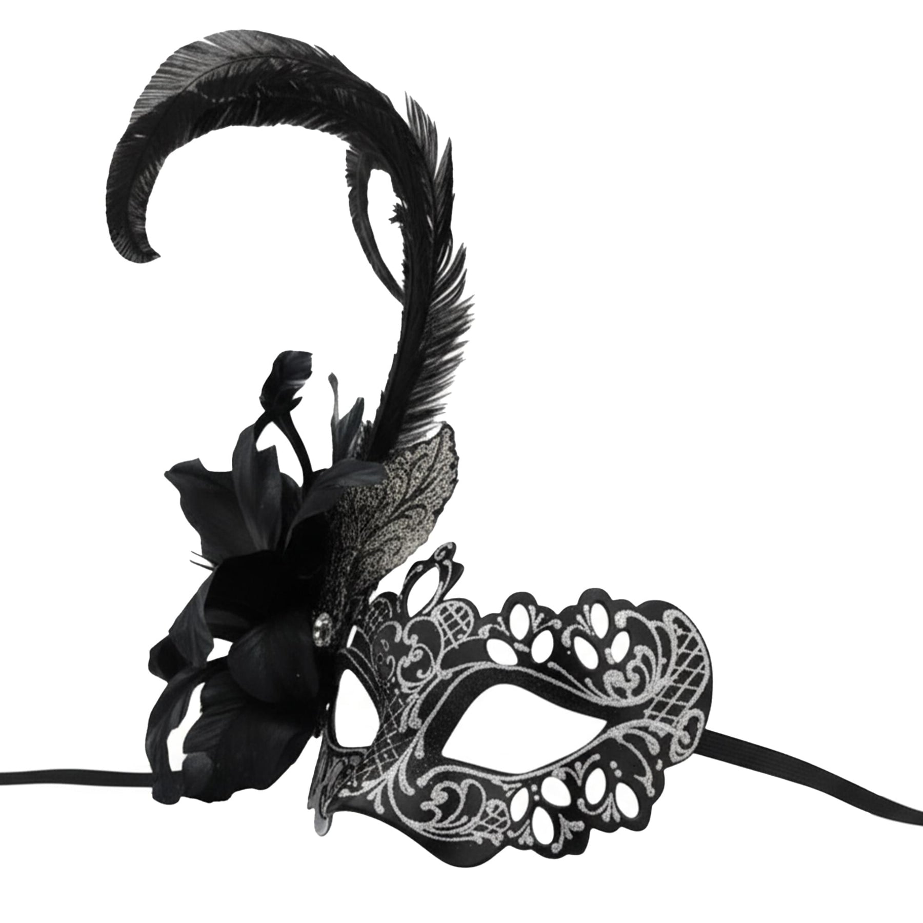 Silver/black Farfallina Feather Mask Costume Accessory