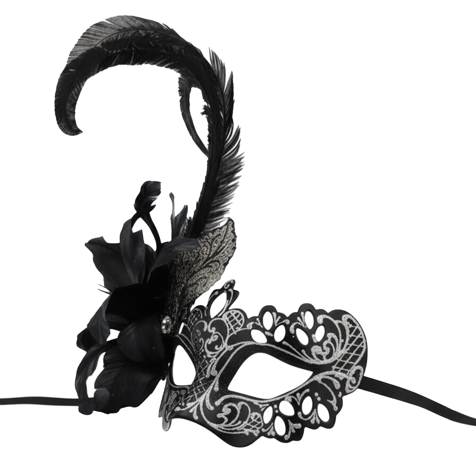Silver/black Farfallina Feather Mask Costume Accessory