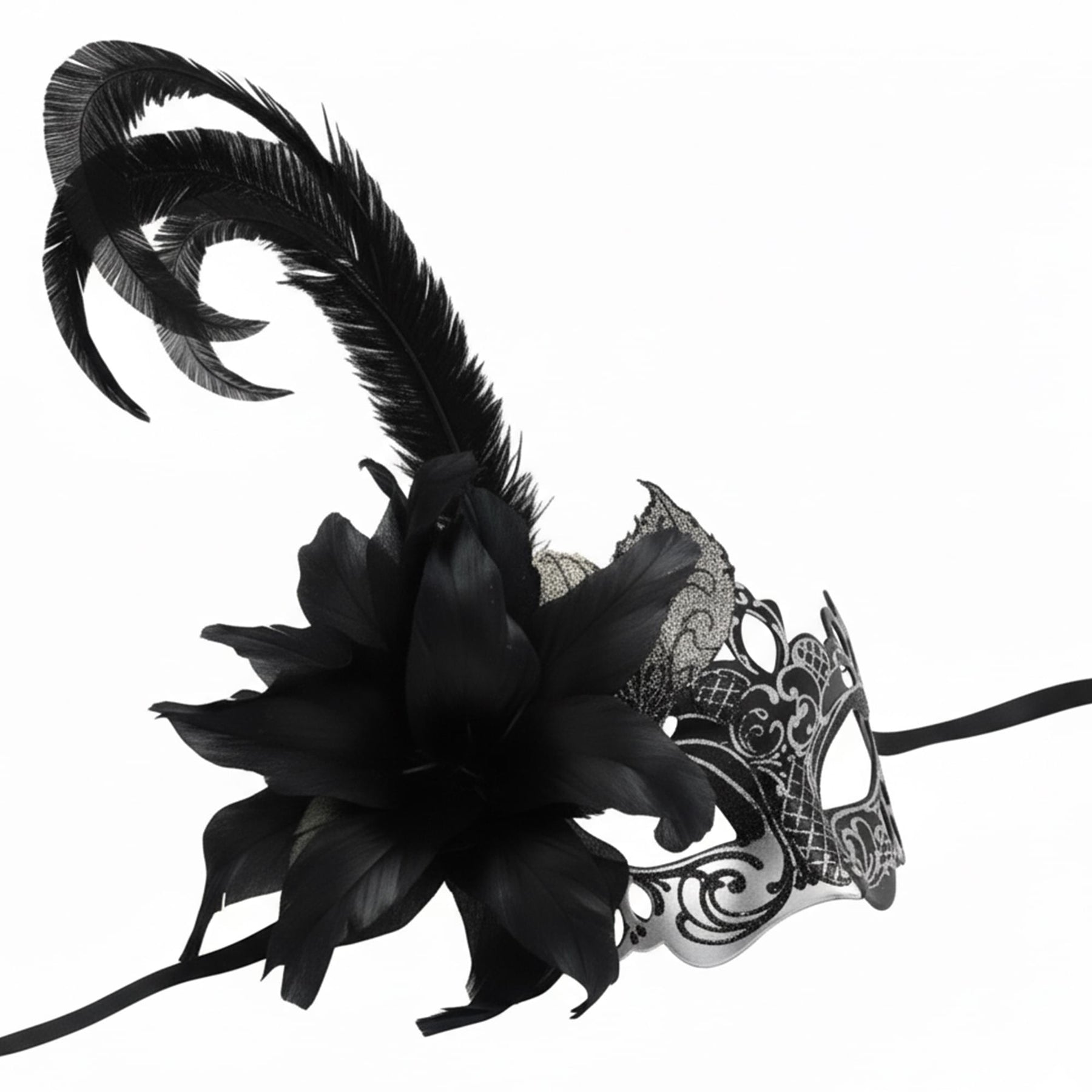 Silver/black Farfallina Feather Mask Costume Accessory