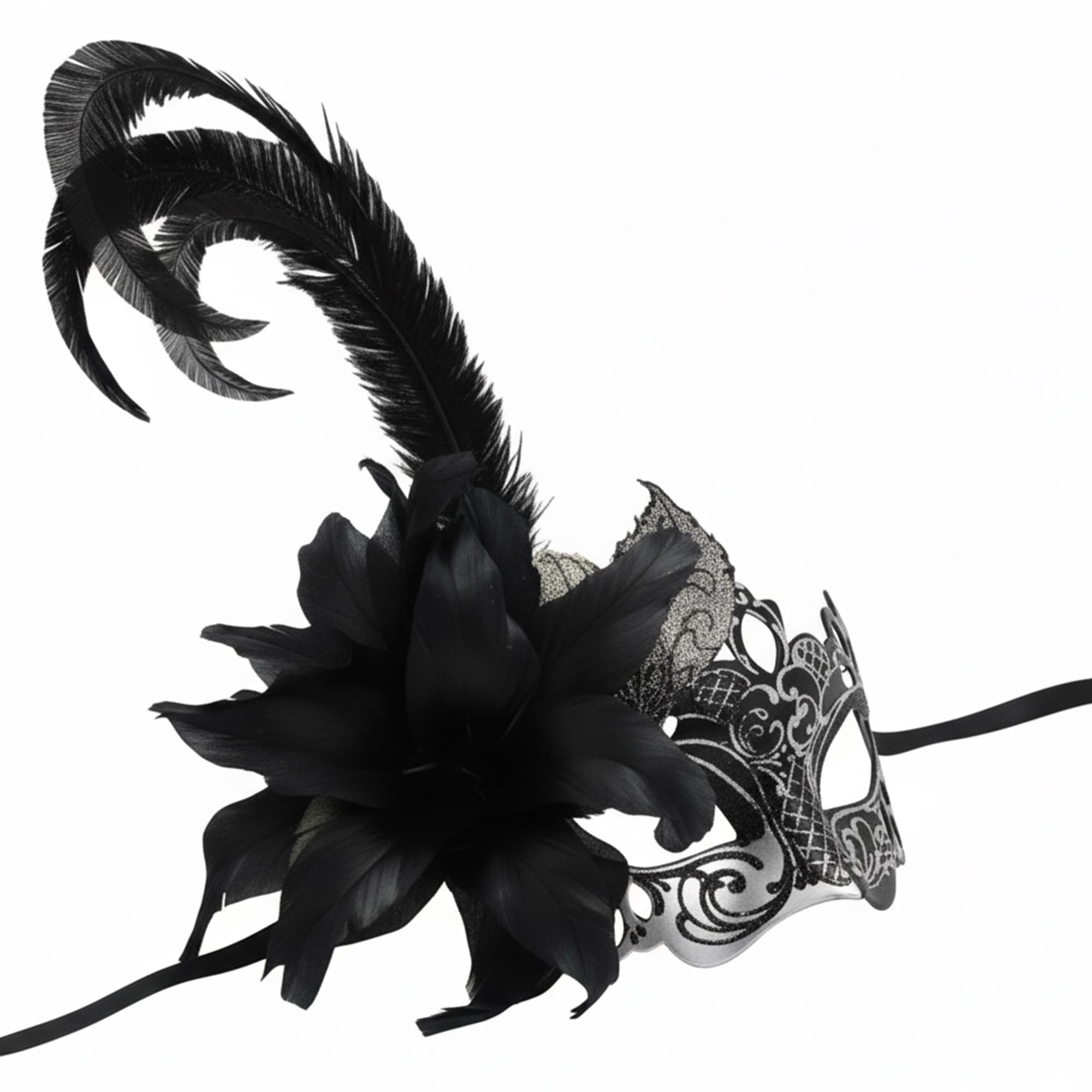 Silver/black Farfallina Feather Mask Costume Accessory