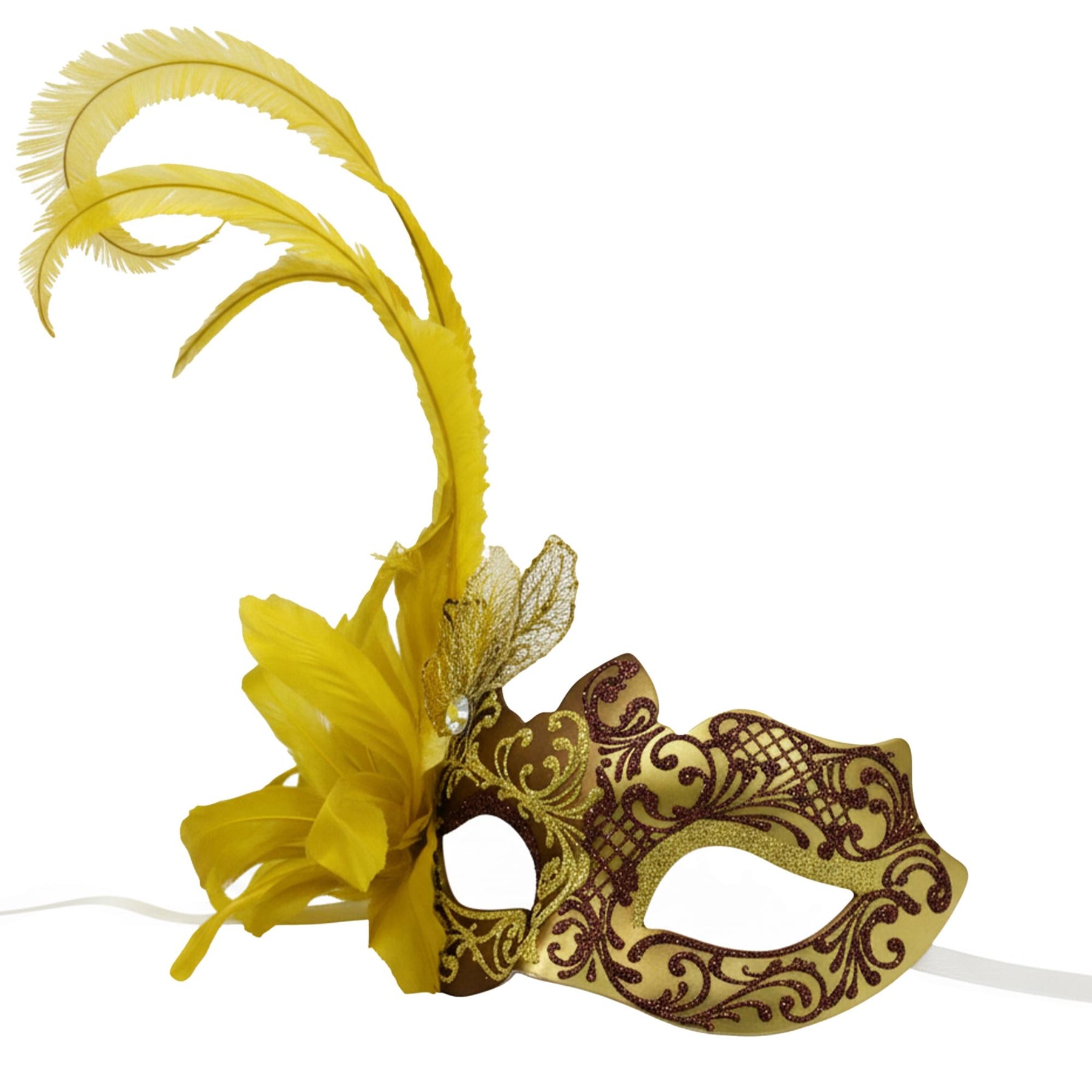 Farfallina with Metal Side Feather Brown/gold Adult Costume