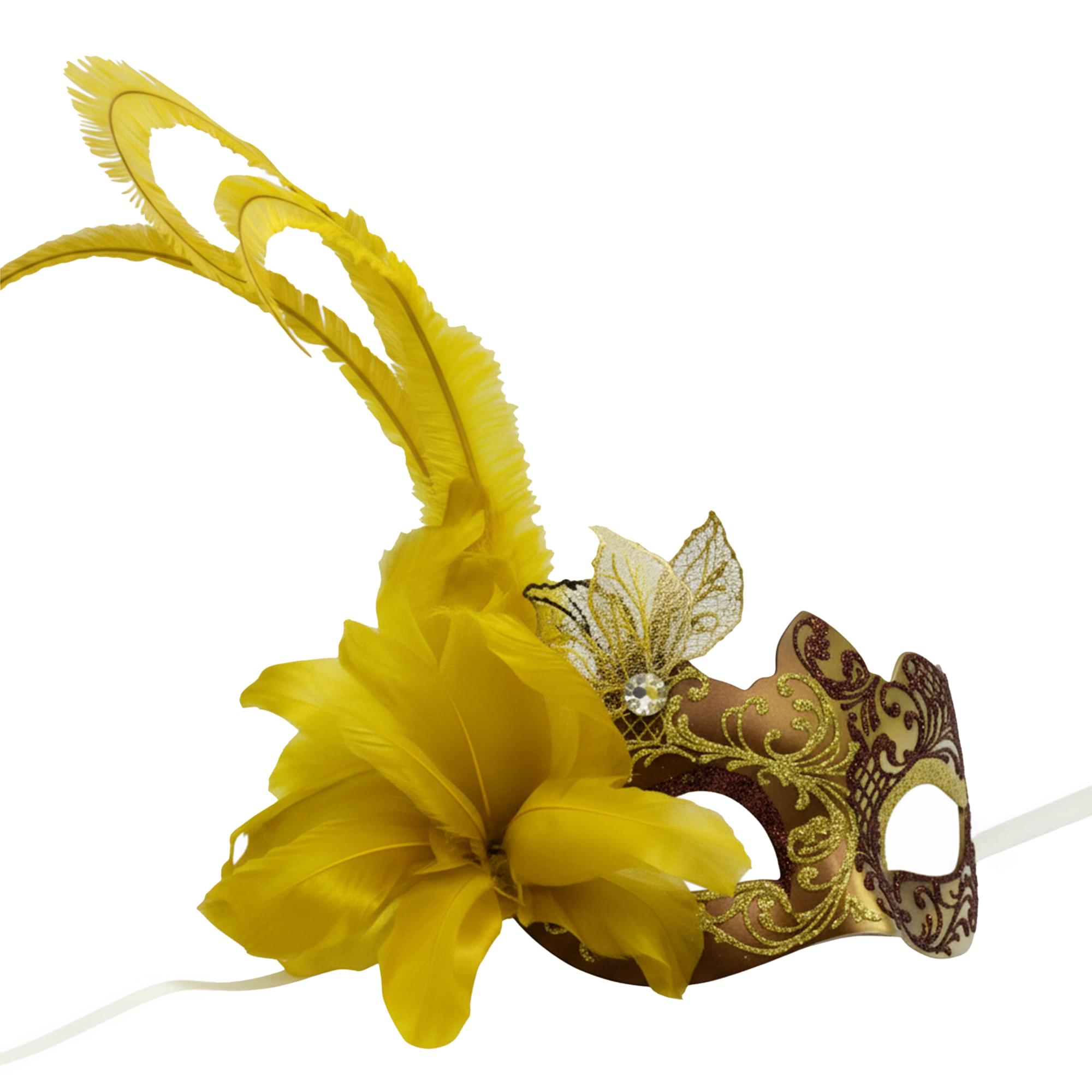 Farfallina with Metal Side Feather Brown/gold Adult Costume