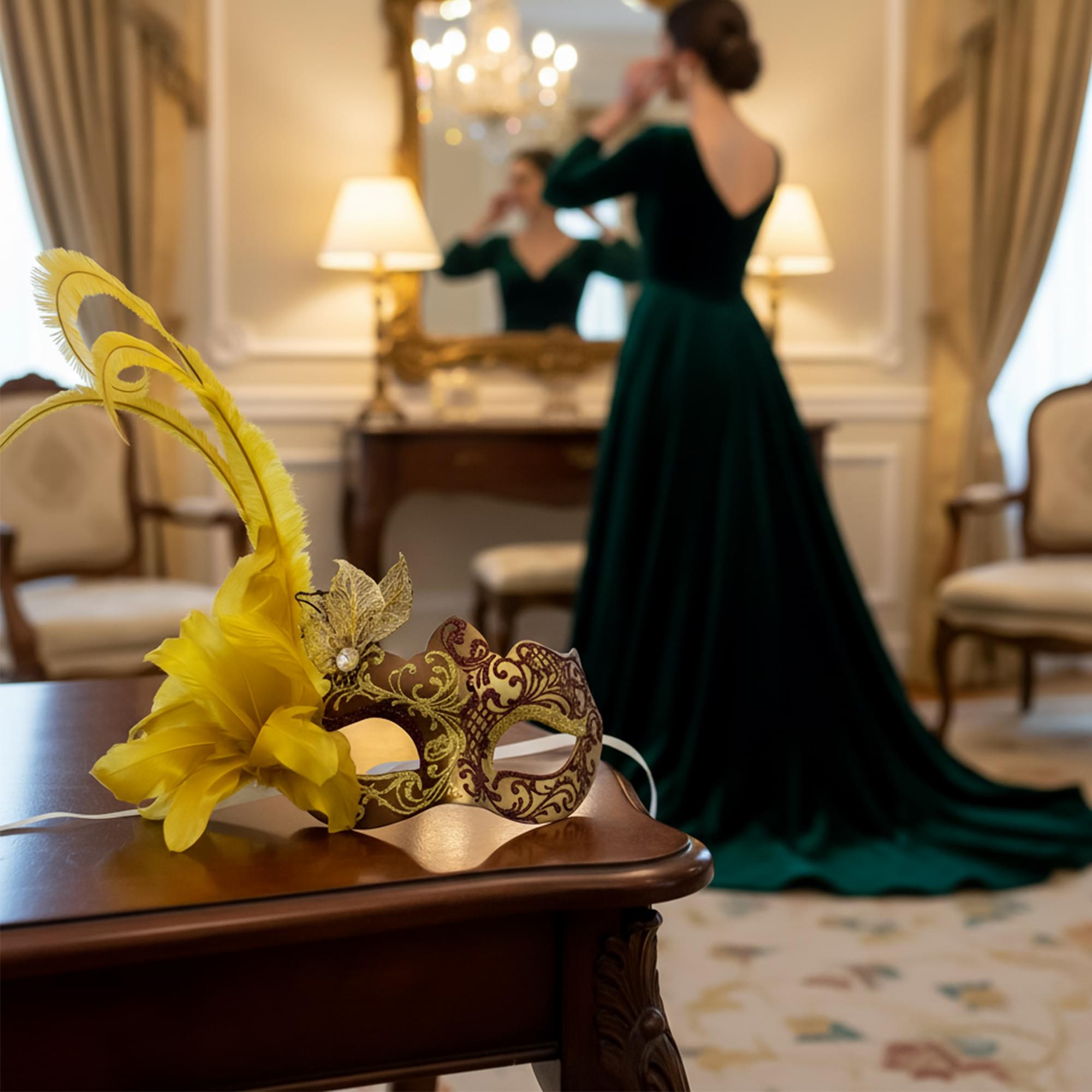 Farfallina with Metal Side Feather Brown/gold Adult Costume