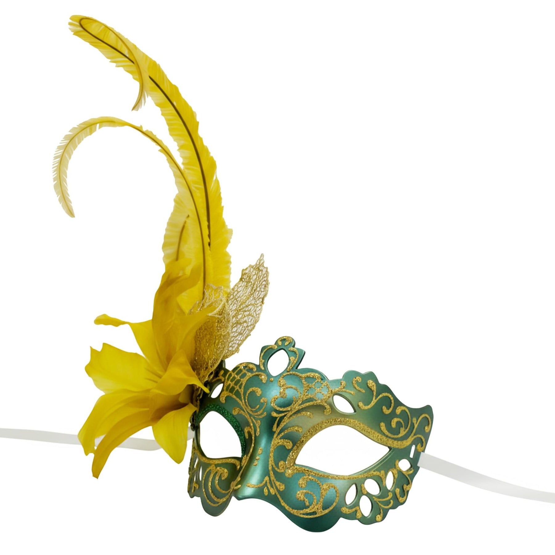 Green/gold Farfallina Feather Mask Costume Accessory