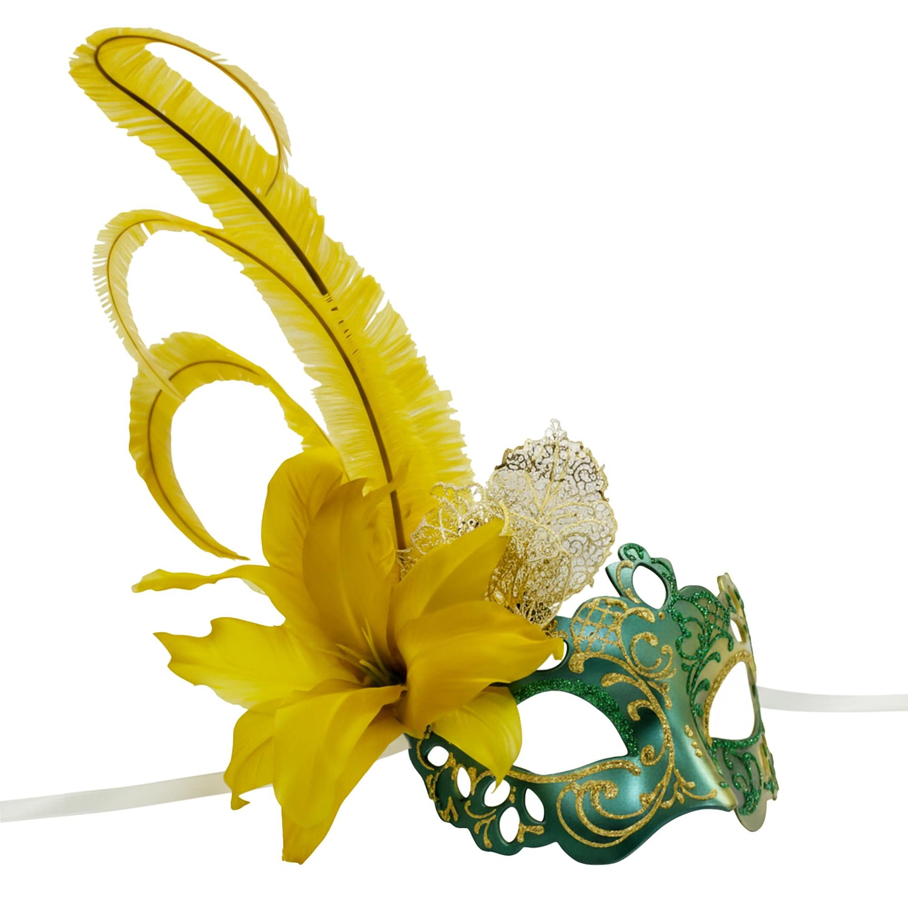 Green/gold Farfallina Feather Mask Costume Accessory