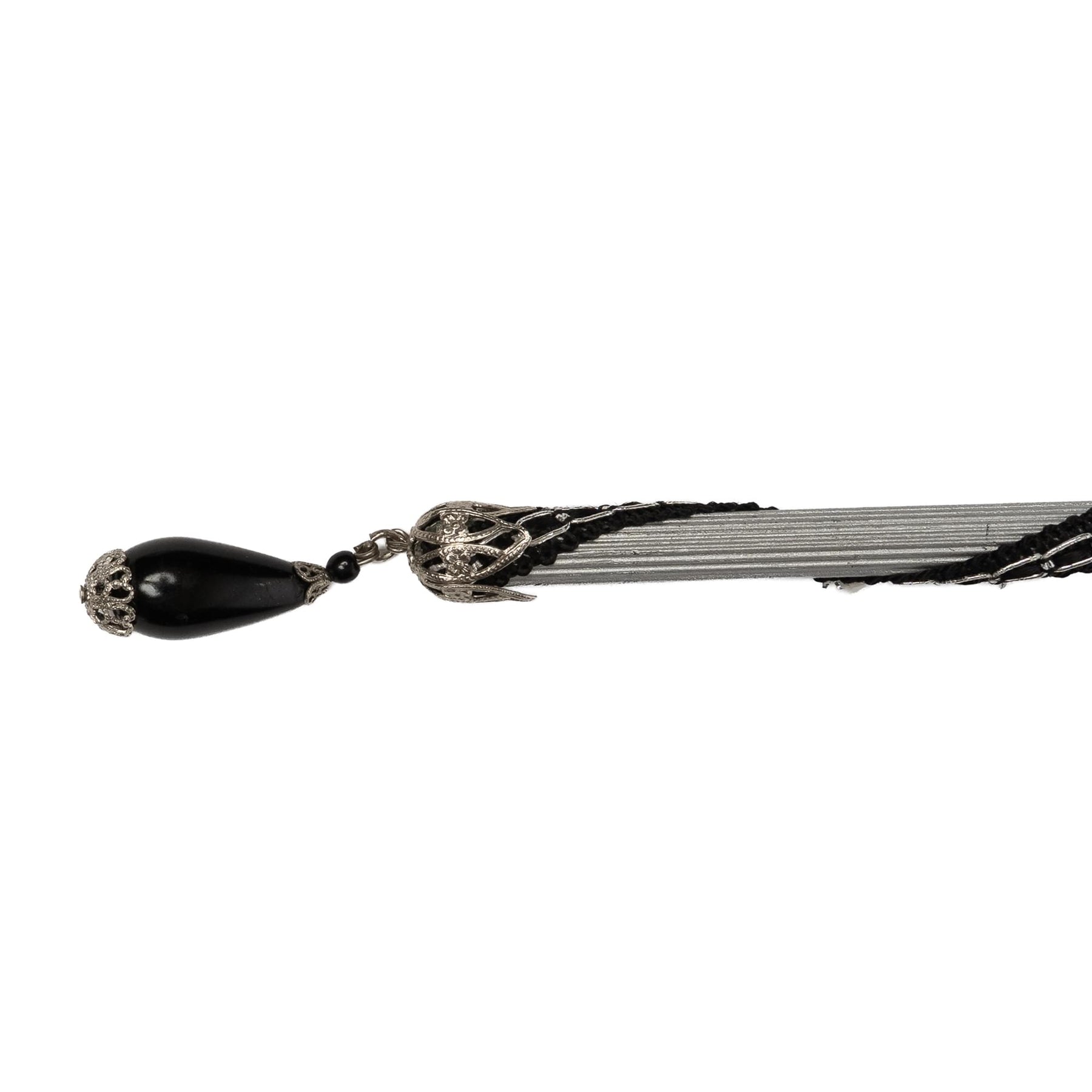 Farfallina Adult Costume Masquerade Mask On Stick | Black/Silver