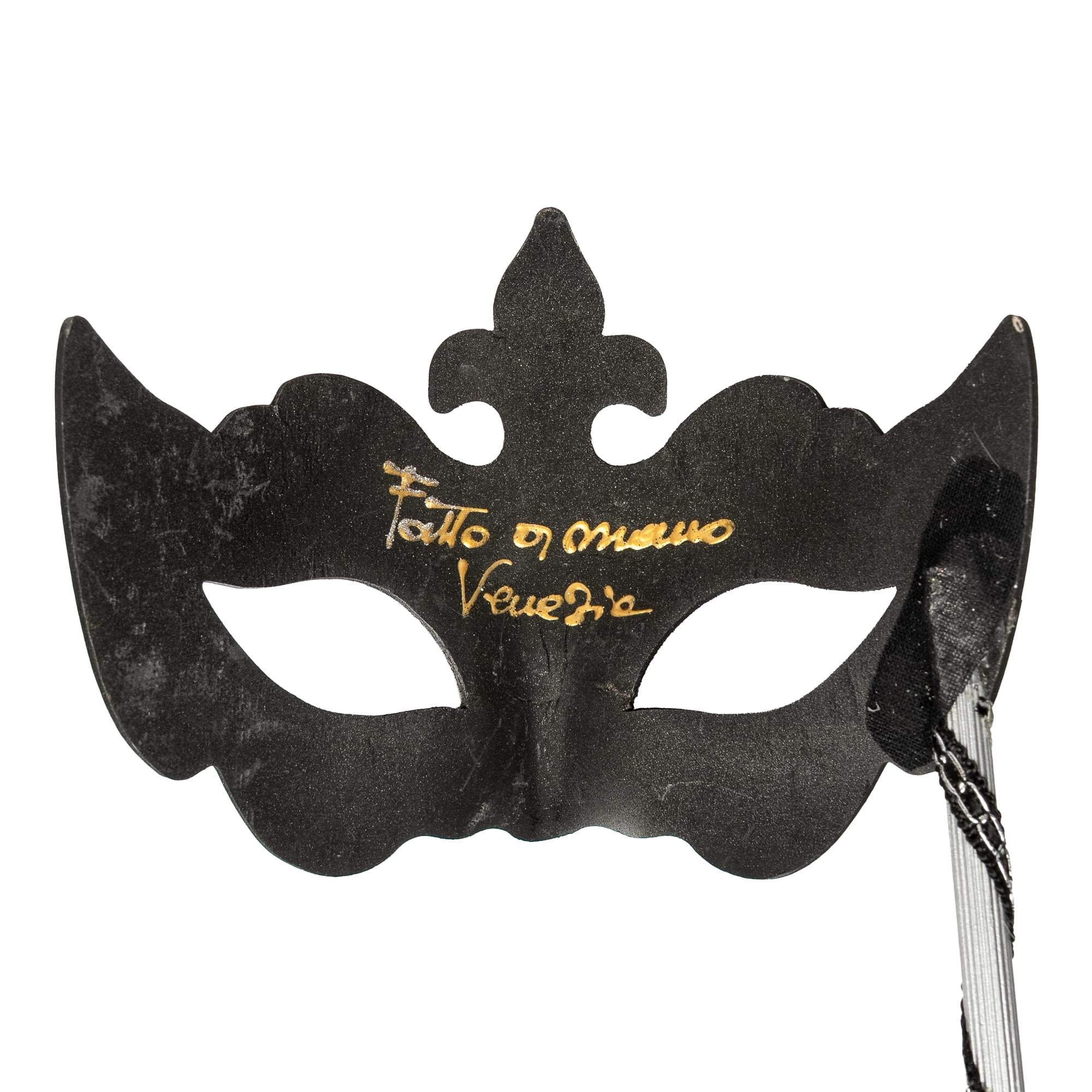 Farfallina Adult Costume Masquerade Mask On Stick | Black/Silver