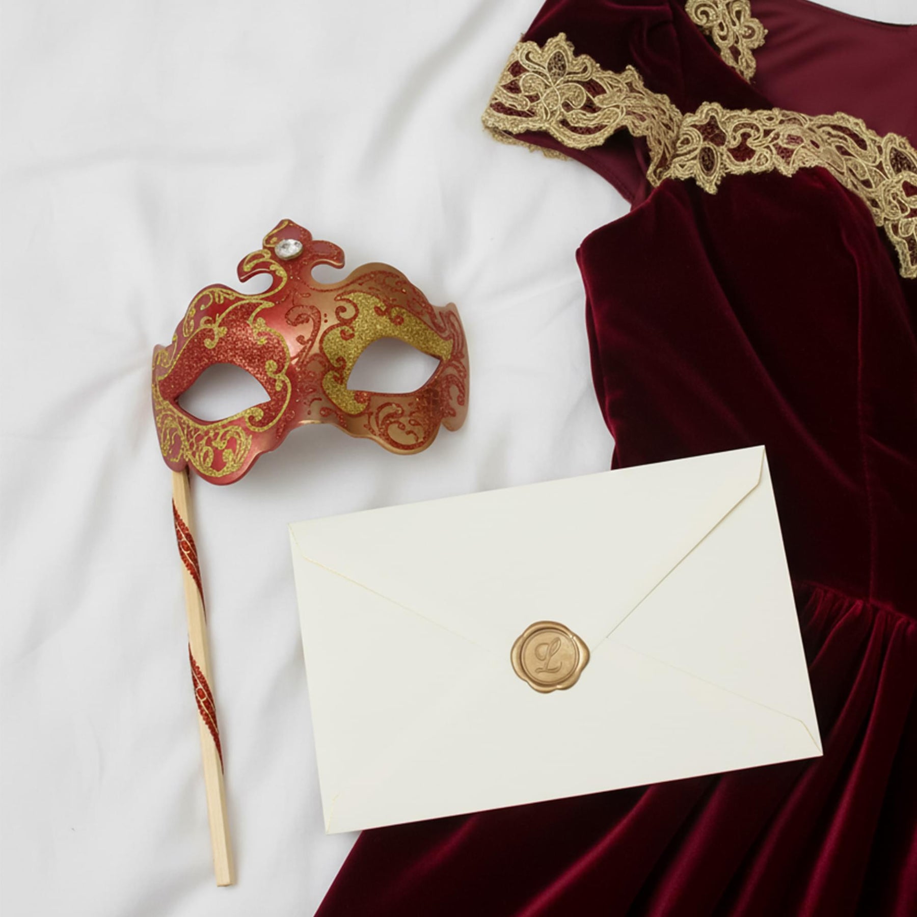 Burgundy/gold Farfallina Mask Costume Accessory