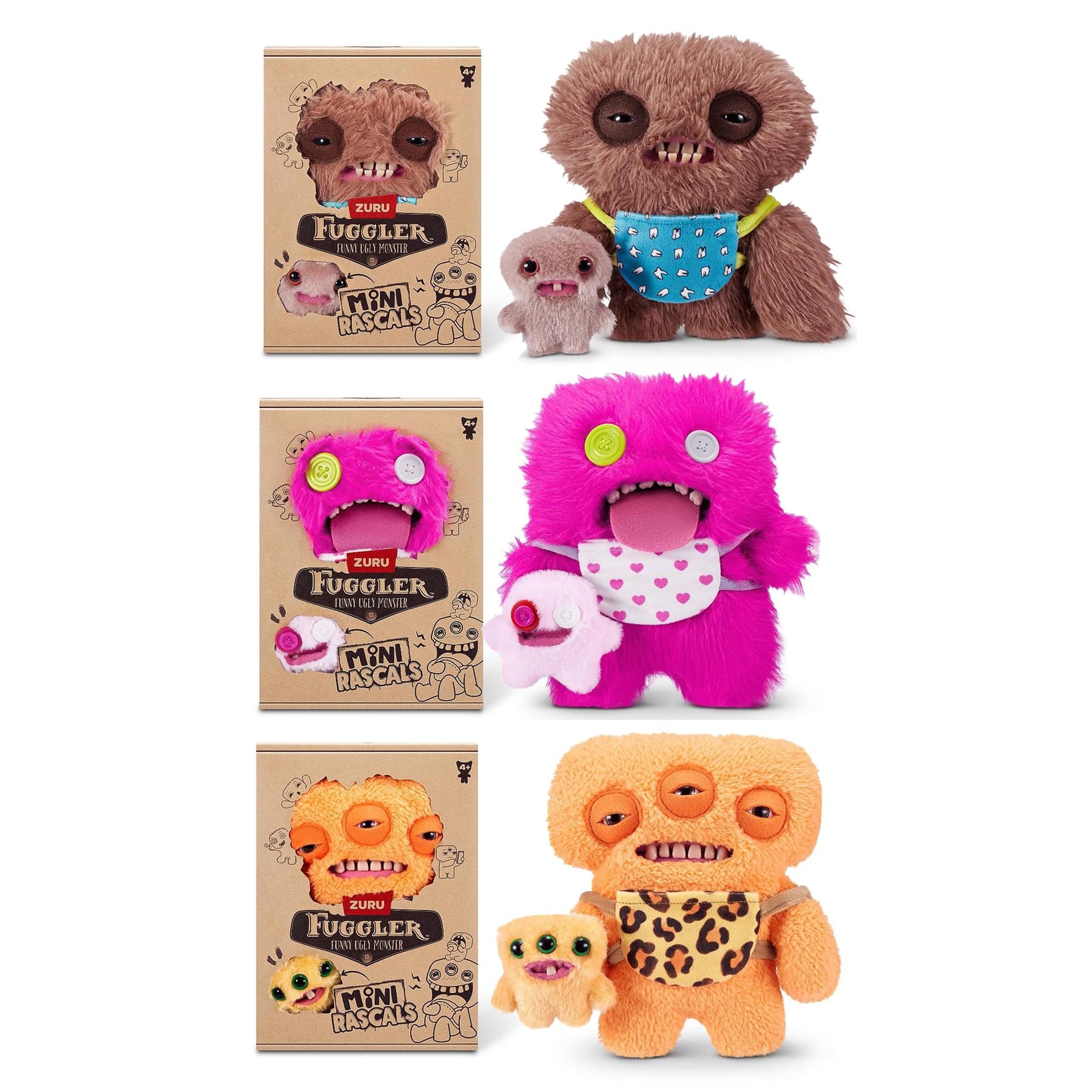 Fuggler Mini Rascals 9-inch Plush Set | Annoyed Alien, Squidge, & Oogah Boogah
