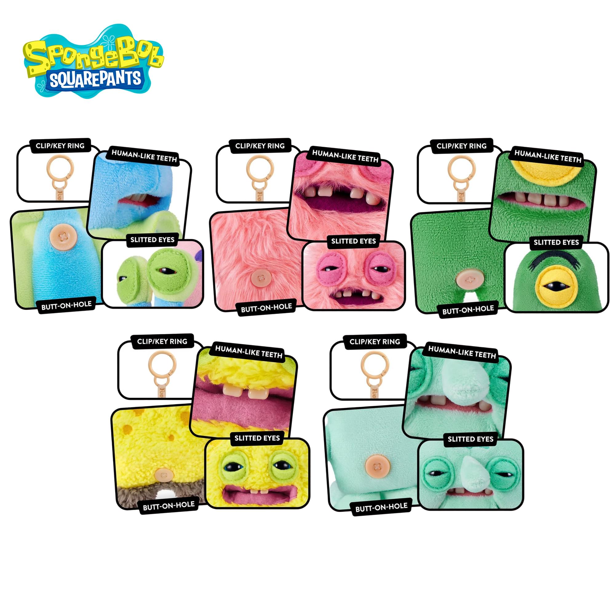 SpongeBob SquarePants x Fuggler Plush Keyring Set Of 5