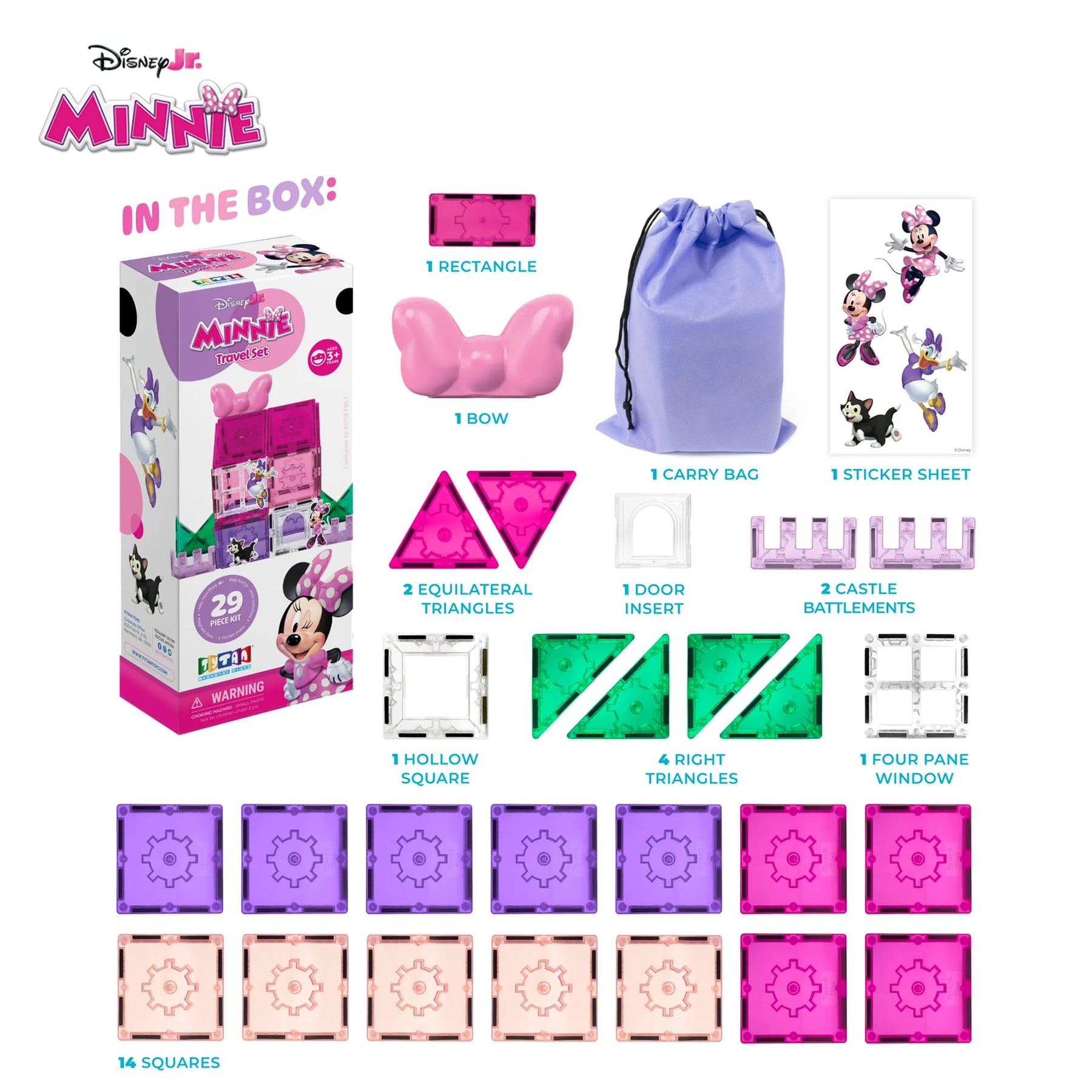Disney Junior Minnie Mouse 29-Piece Magnetic Tile Travel Set