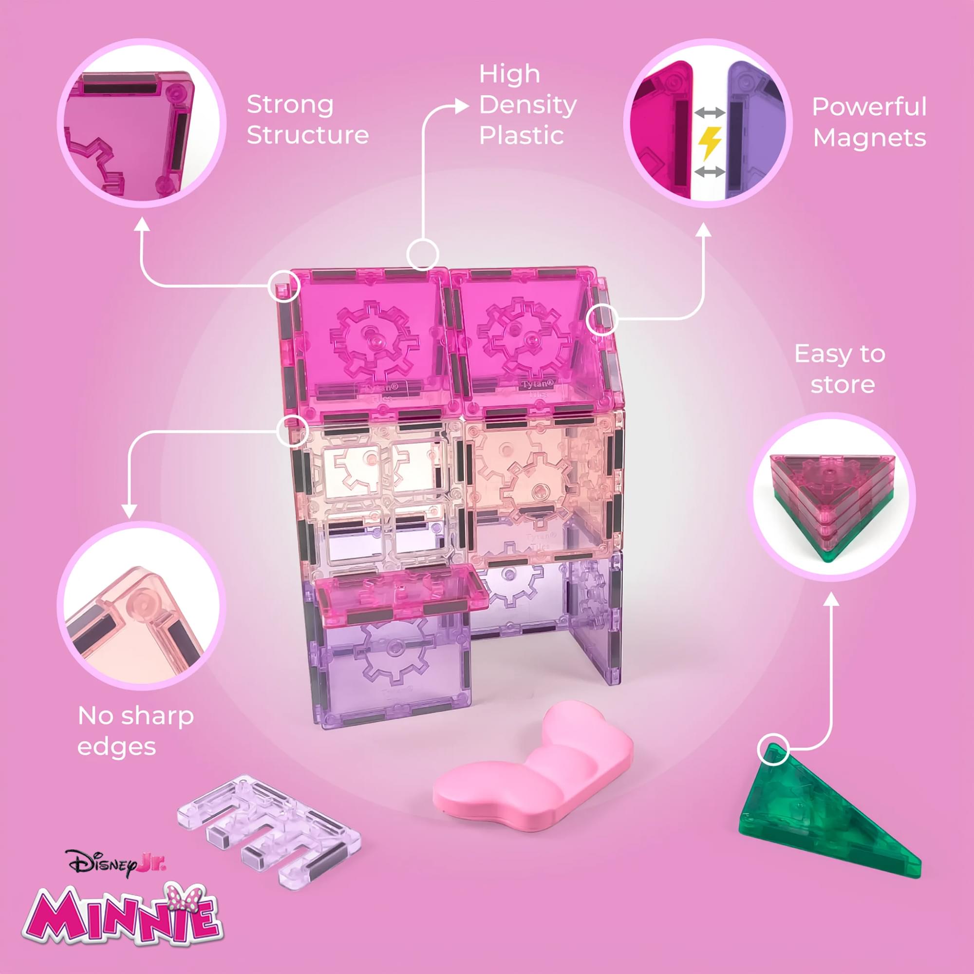 Disney Junior Minnie Mouse 29-Piece Magnetic Tile Travel Set