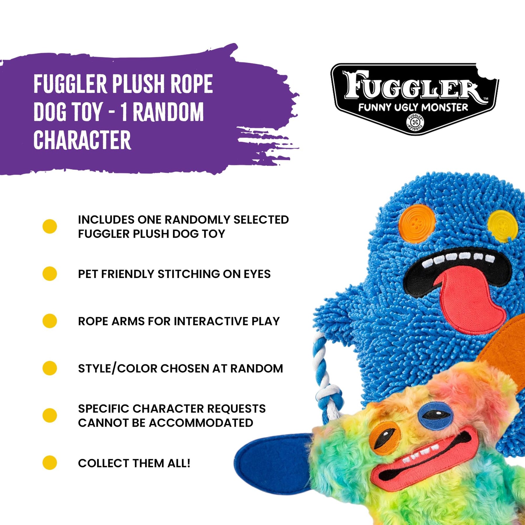 Fuggler 8-Inch Rope Dog Toy | One Random Color and Character
