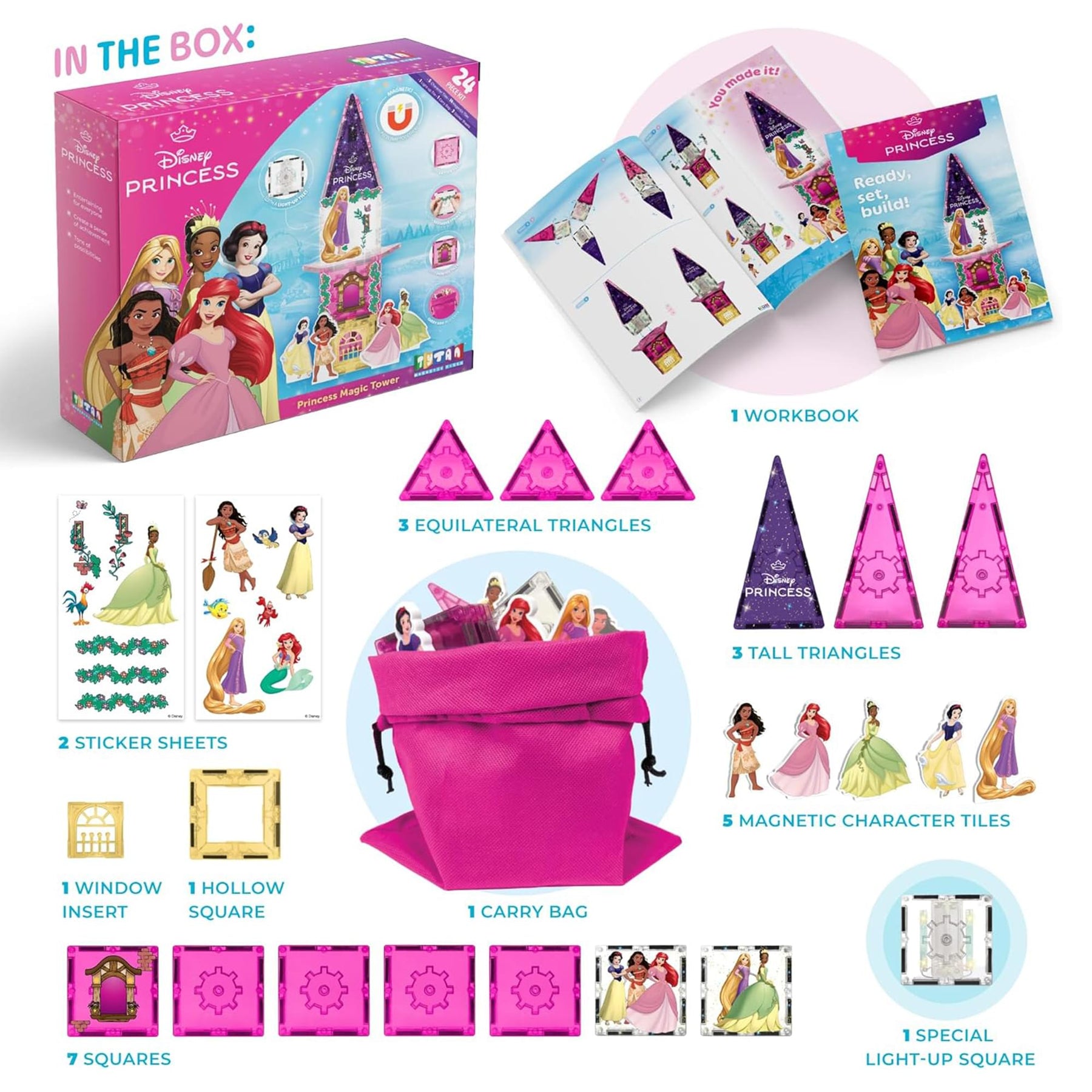 Disney Princess 24-Piece Magnetic Tile Travel Set