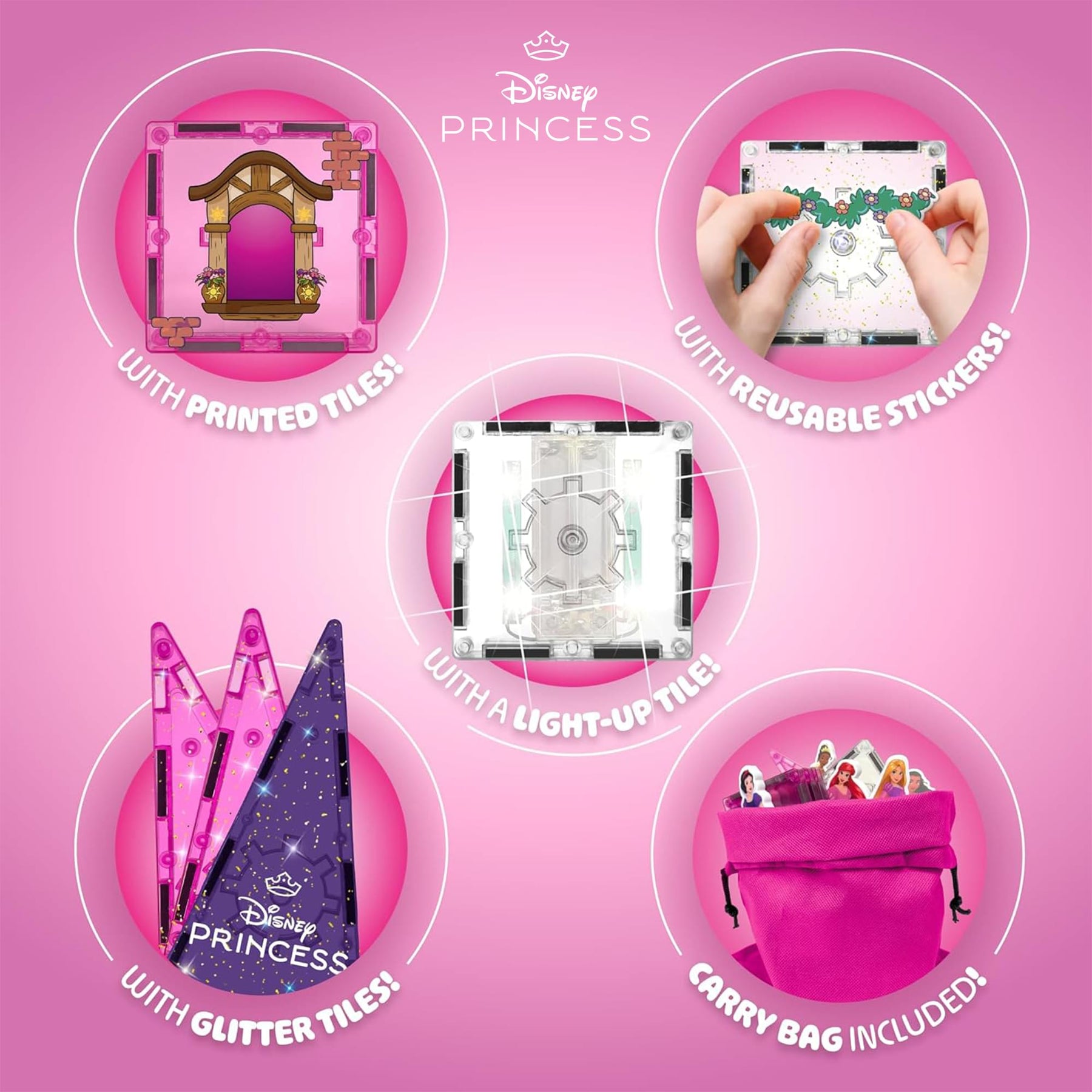 Disney Princess 24-Piece Magnetic Tile Travel Set